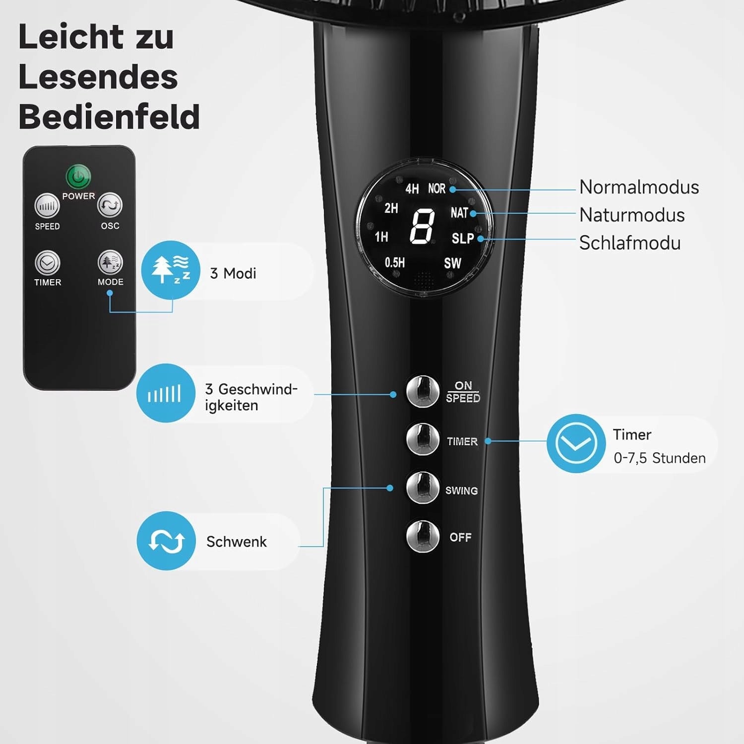 Floor standing fan Aigostar 50 W with remote control Manufacturer code 30RGL