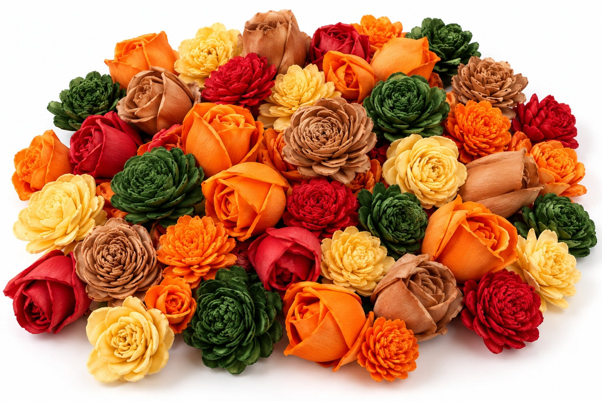Flowers shola 60 pcs mix 3-4 cm red green orange for reeds