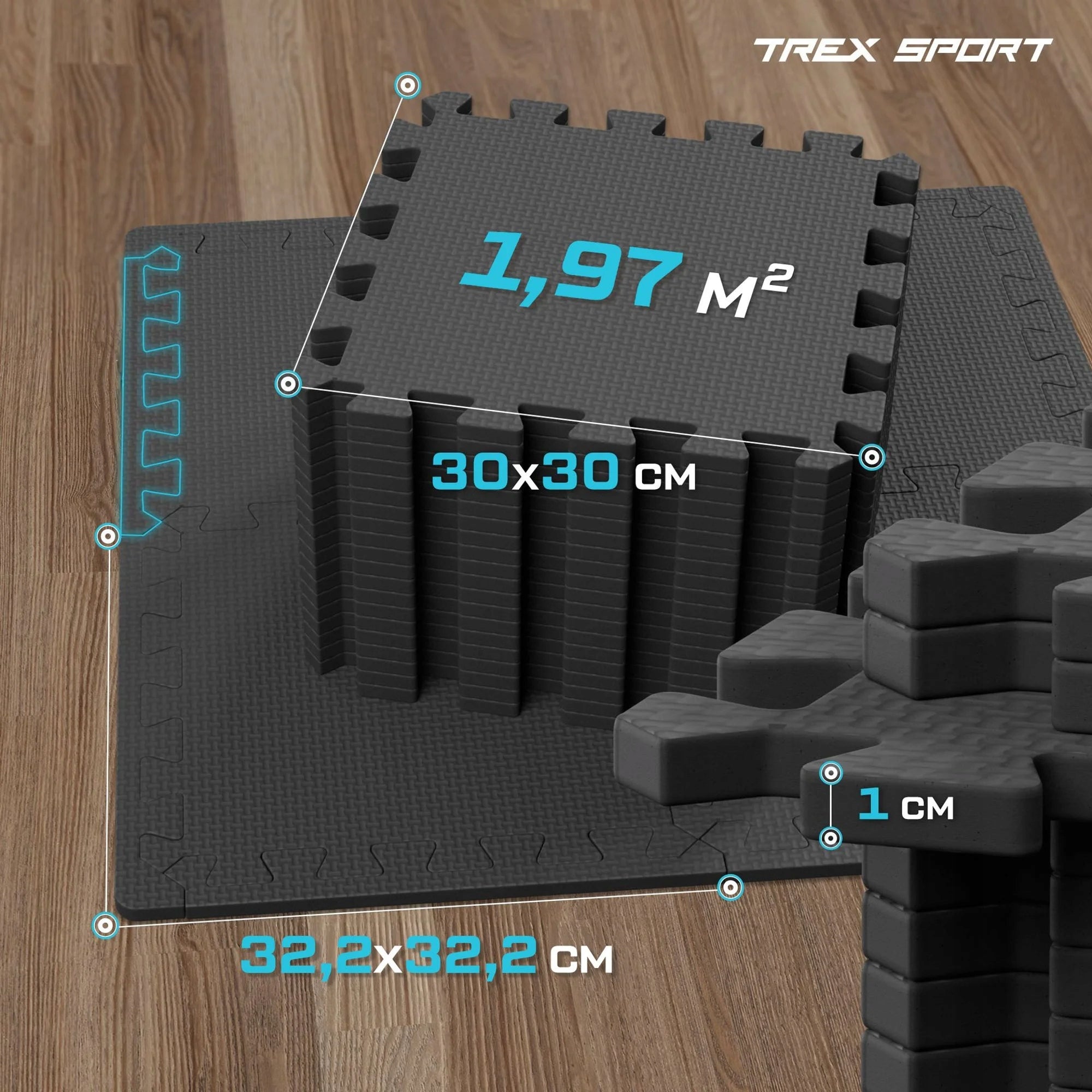 Foam puzzle mat thick for exercise under equipment XXL 24 pcs.Trex Sport Packaging status original