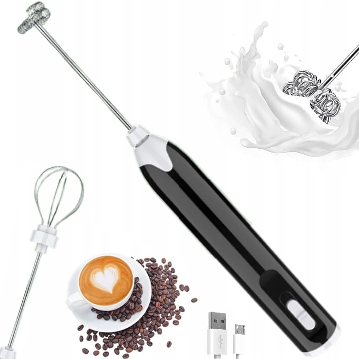 Foamer, MEOKO milk beater with rechargeable battery, USB charging, 2 tips