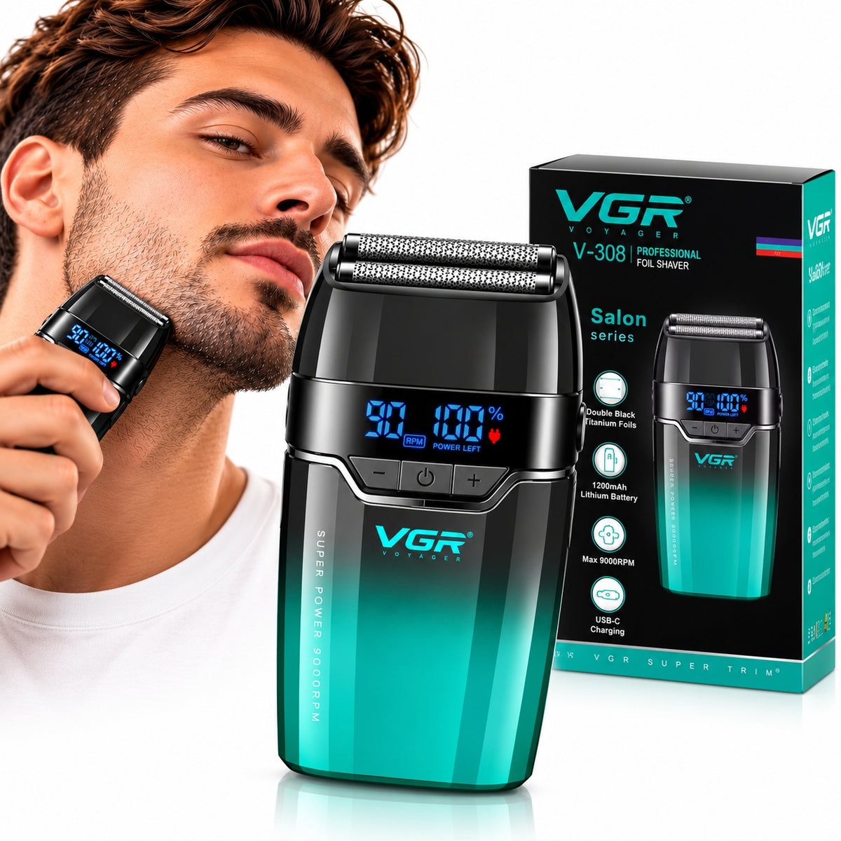 Foil Shaver VGR V-308 Male Shaver for Beard Cordless 9000 RPM