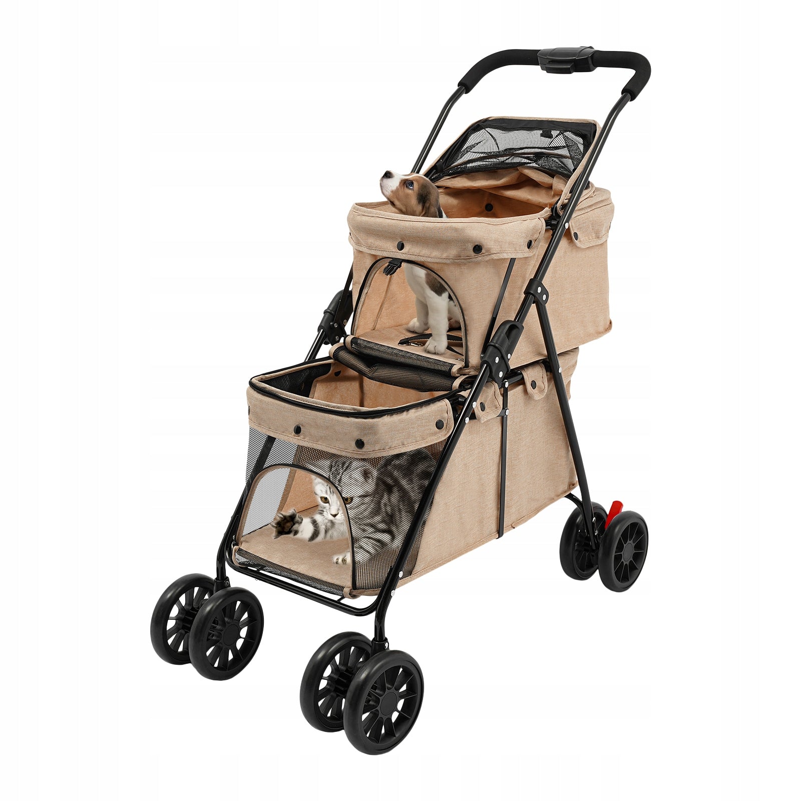Foldable Double-Deck Pet Stroller, Weight Capacity: 15–20 kg