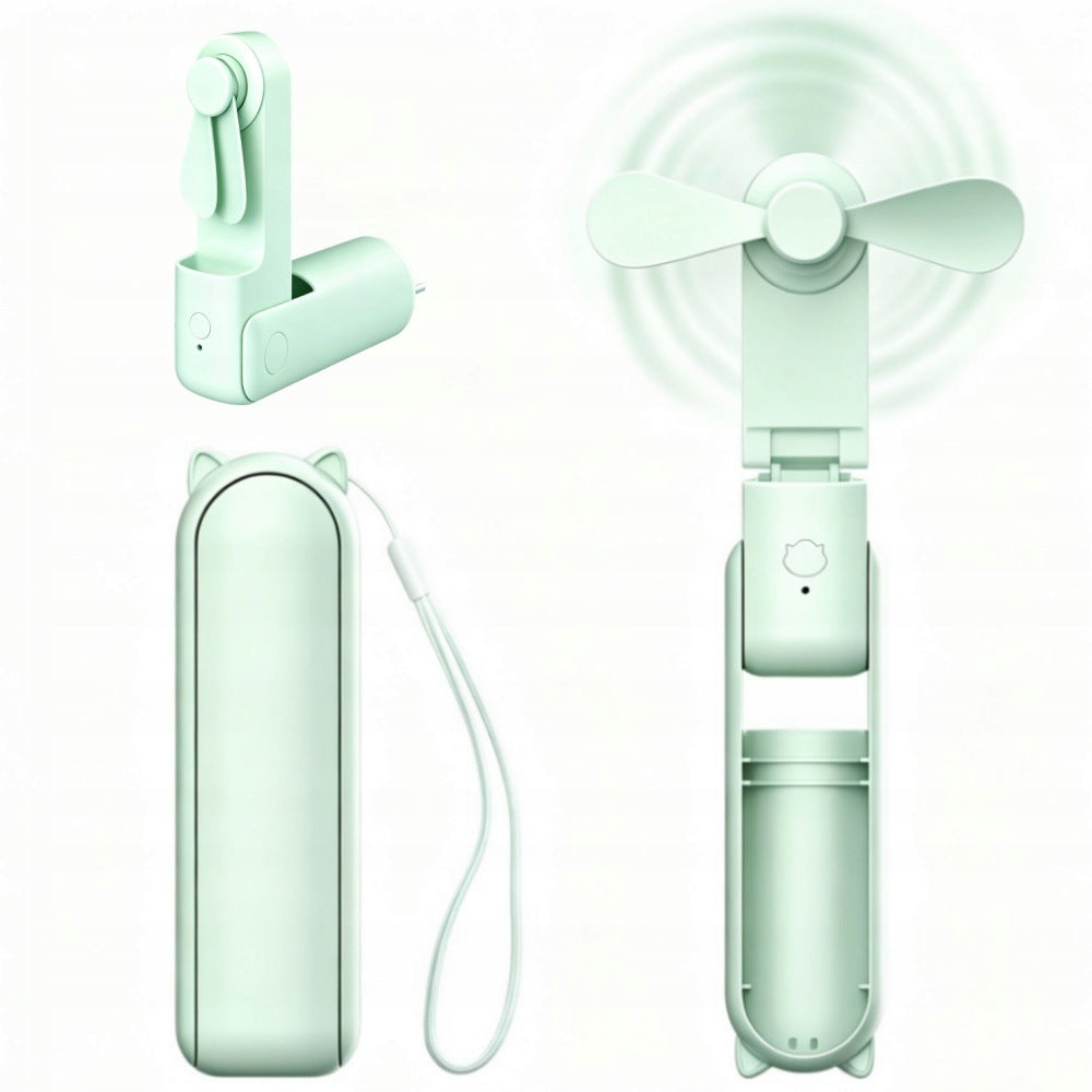 Foldable Fan with Power Bank 3 Speed Modes Low Noise, ABS Material Green