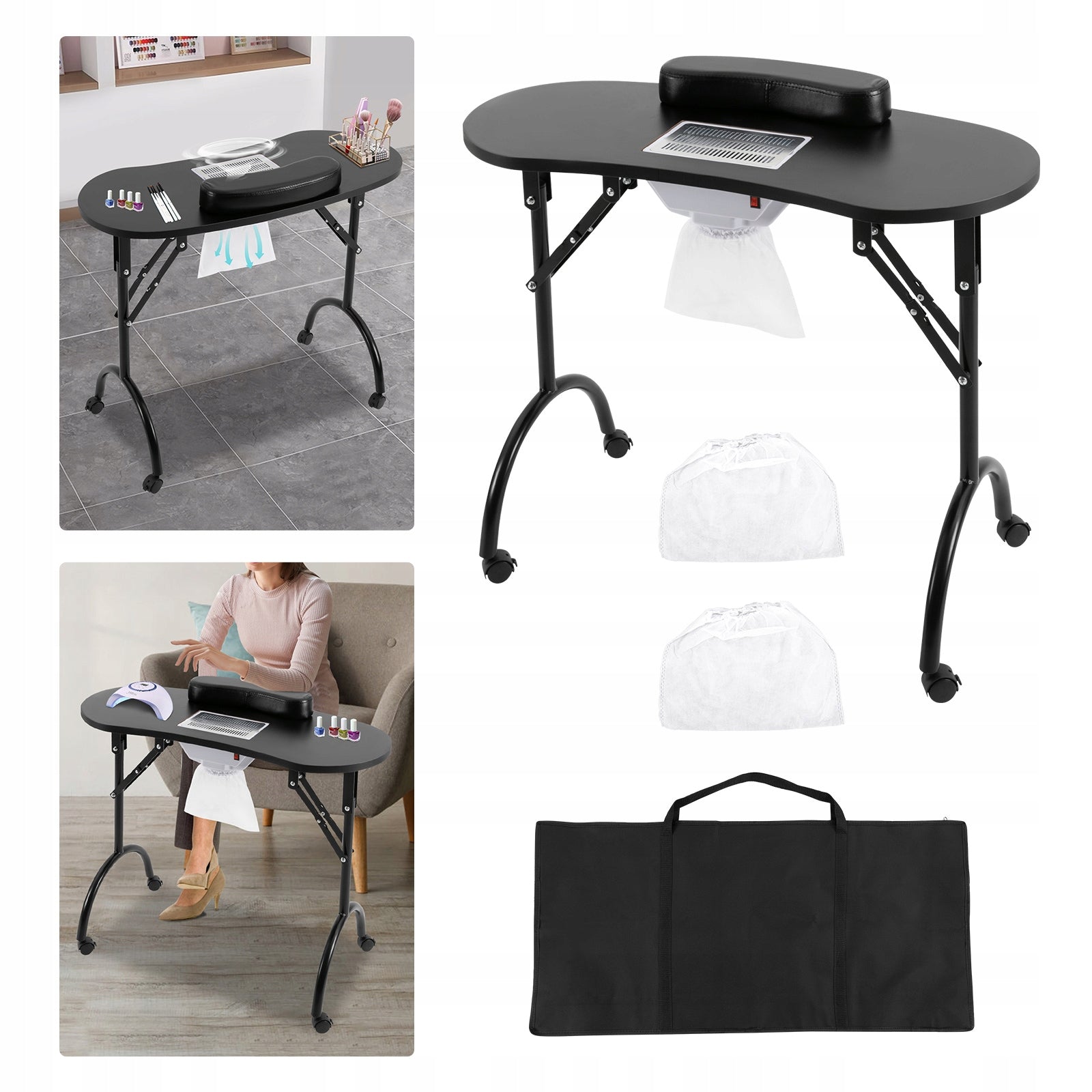 Foldable Manicure Table, Portable Manicure Table, with Suction Cups and Fan Packaging status original