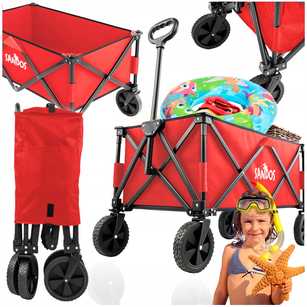Folding Beach Cart Trailer 100kg Hiking Camping For Holiday