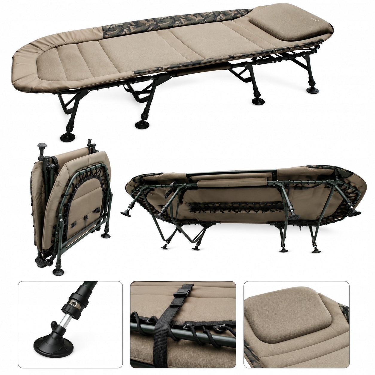 Folding Bed Adjustable Fishing Camping 211x93 140 kg KingSize