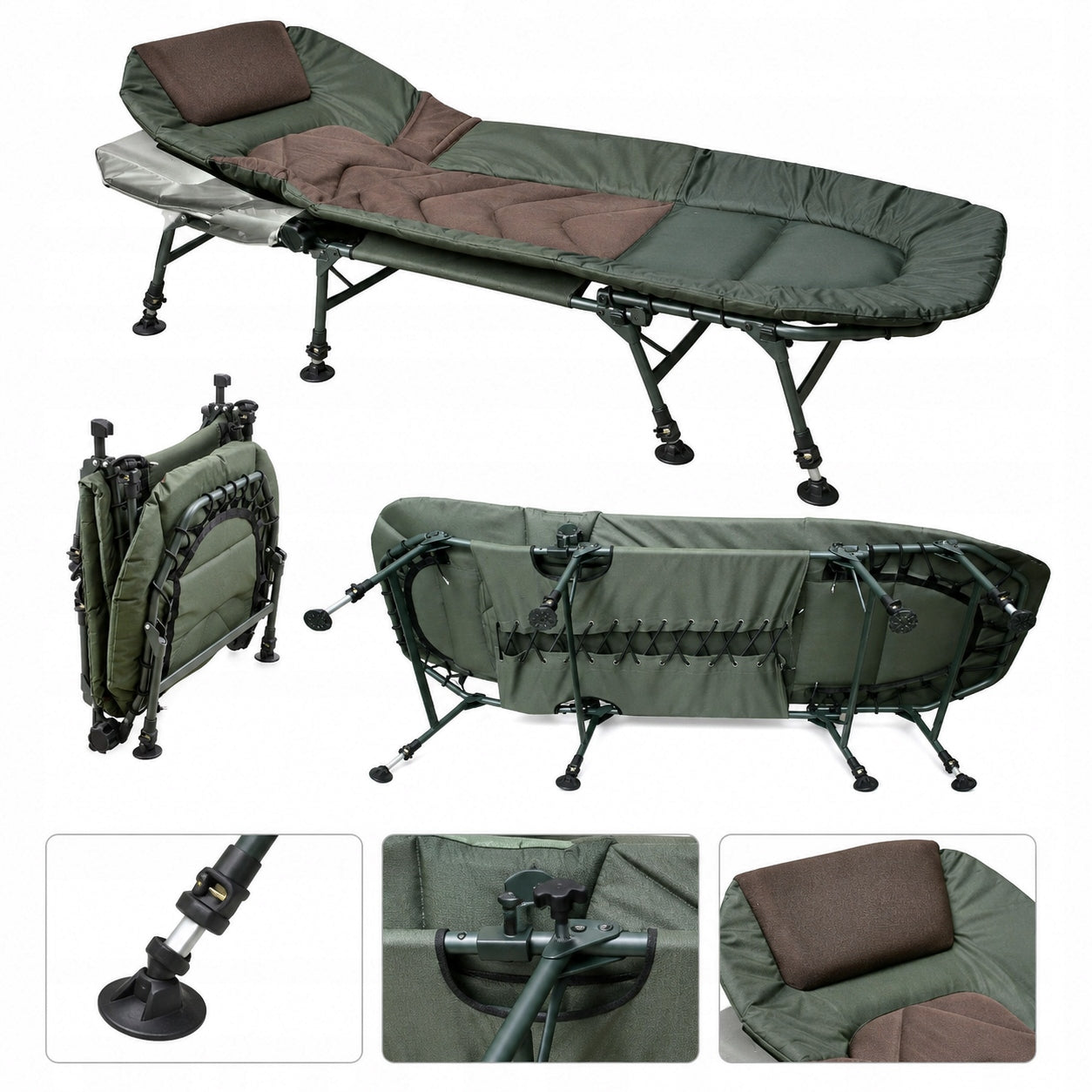 Folding Bed Adjustable Fishing Camping Carp 8-Leg 207x77 140kg