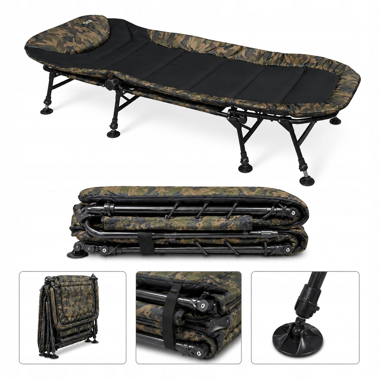 Folding Bed Adjustable Fishing Camping Comfortable 160 kg 205x77