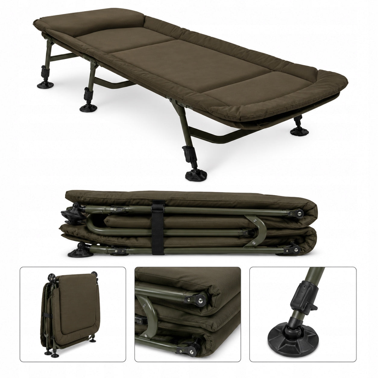 Folding Bed Adjustable Fishing Camping Comfortable 160kg 80x200 cm