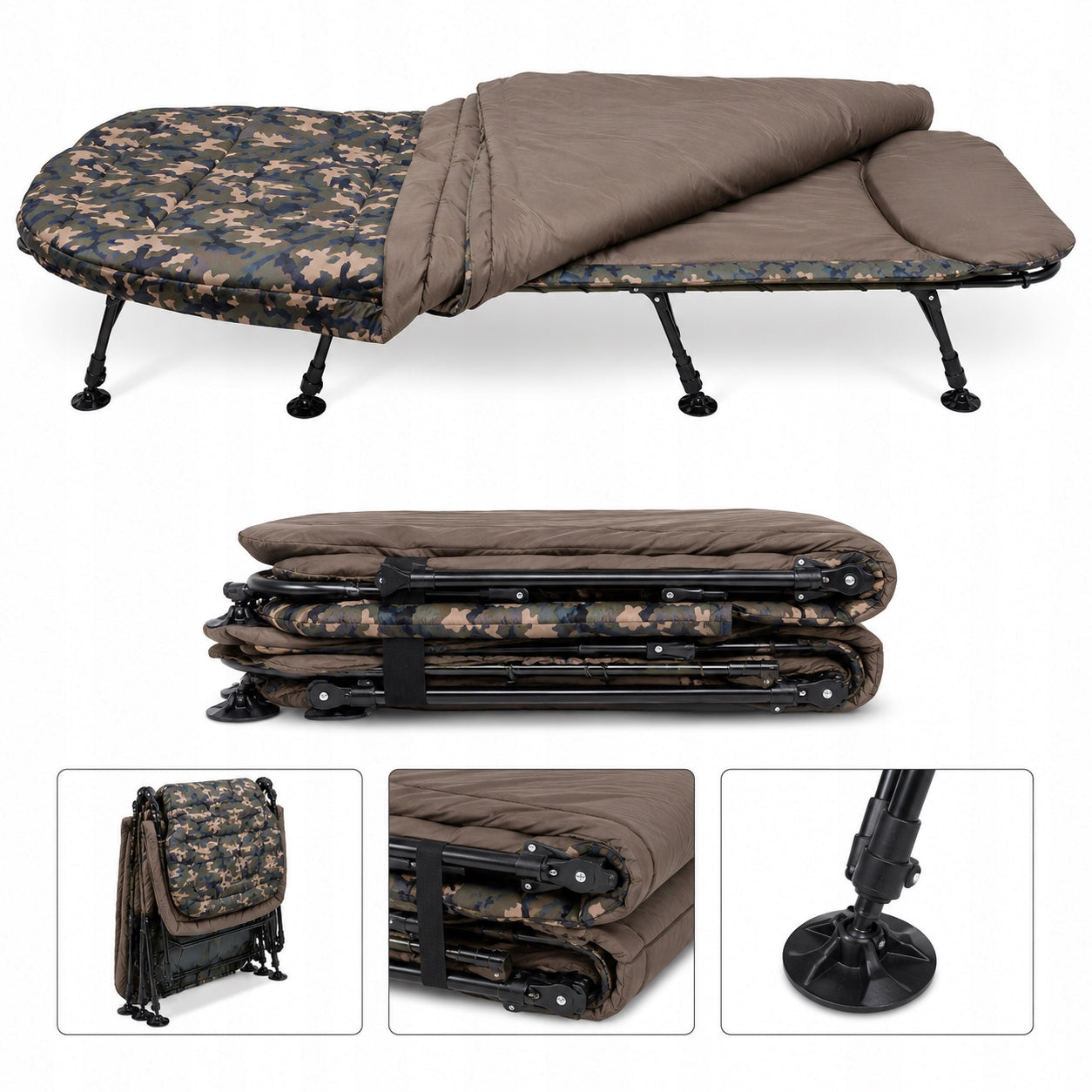 Folding Bed Adjustable Fishing Camping Comfortable 160kg 88x211 cm