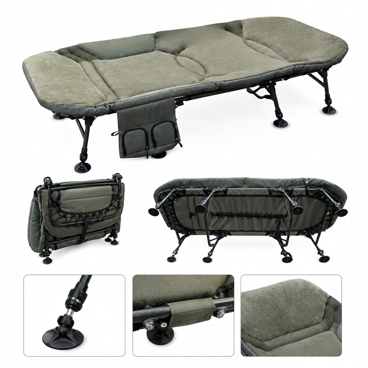 Folding Bed Adjustable Fishing Camping Comfortable 202x91 160 kg