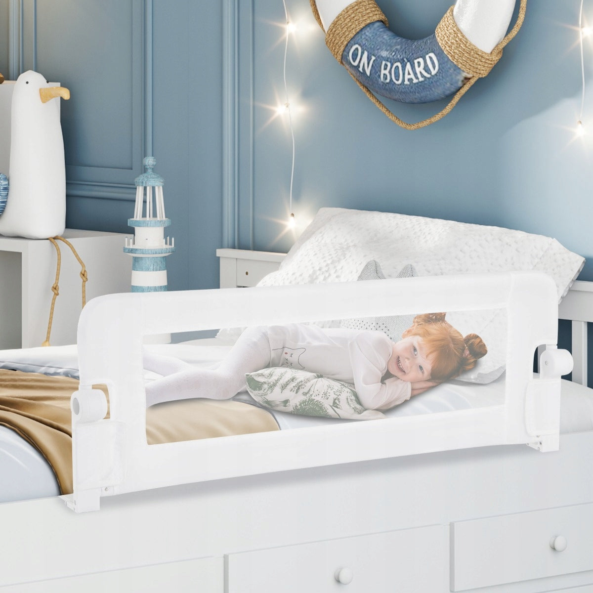 Folding Bed Barrier with Adjustable Straps 121 x 40,5 x 42 cm White Manufacturer code BS10048WH