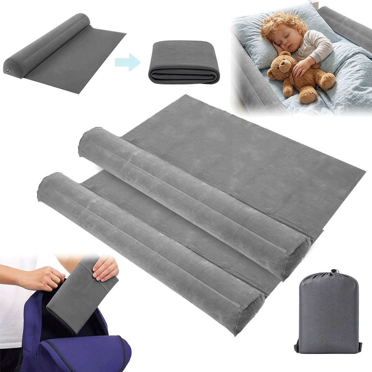Folding Bed Inflatable Barrier Non-Slip For Kids Away