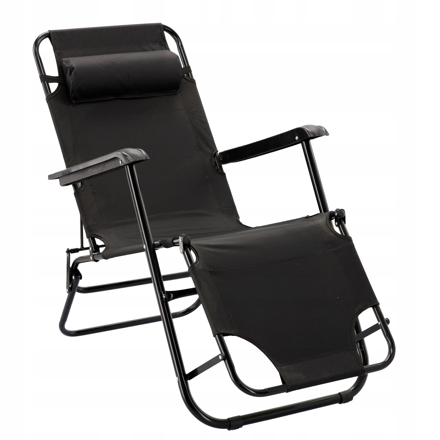 Folding Garden Sun Lounger with Headrest Black Adjustable GardenLine Manufacturer code LEZ7838