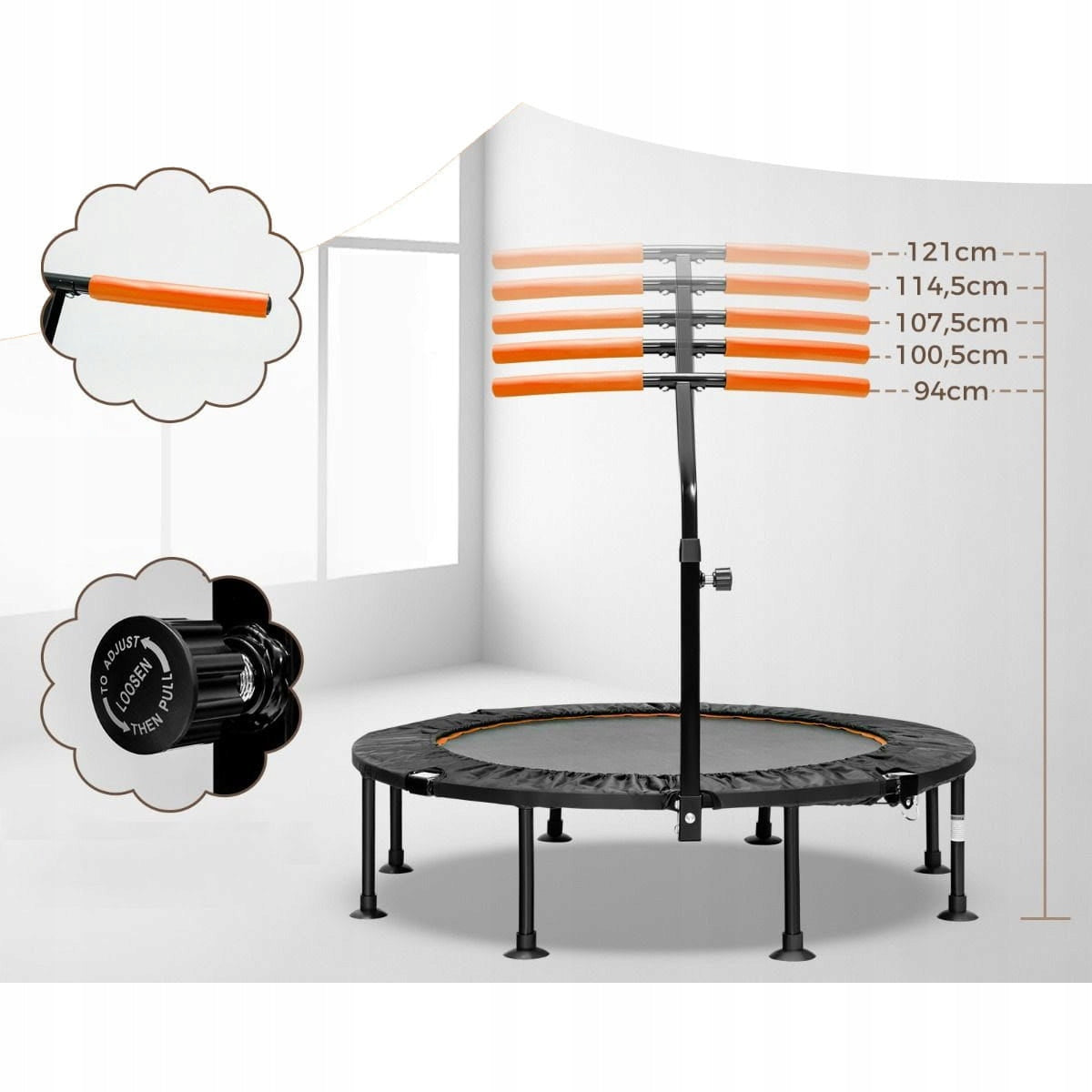 Folding Mini Trampoline Fitness Trampoline Handle Adjustment 81 cm Brand Costway