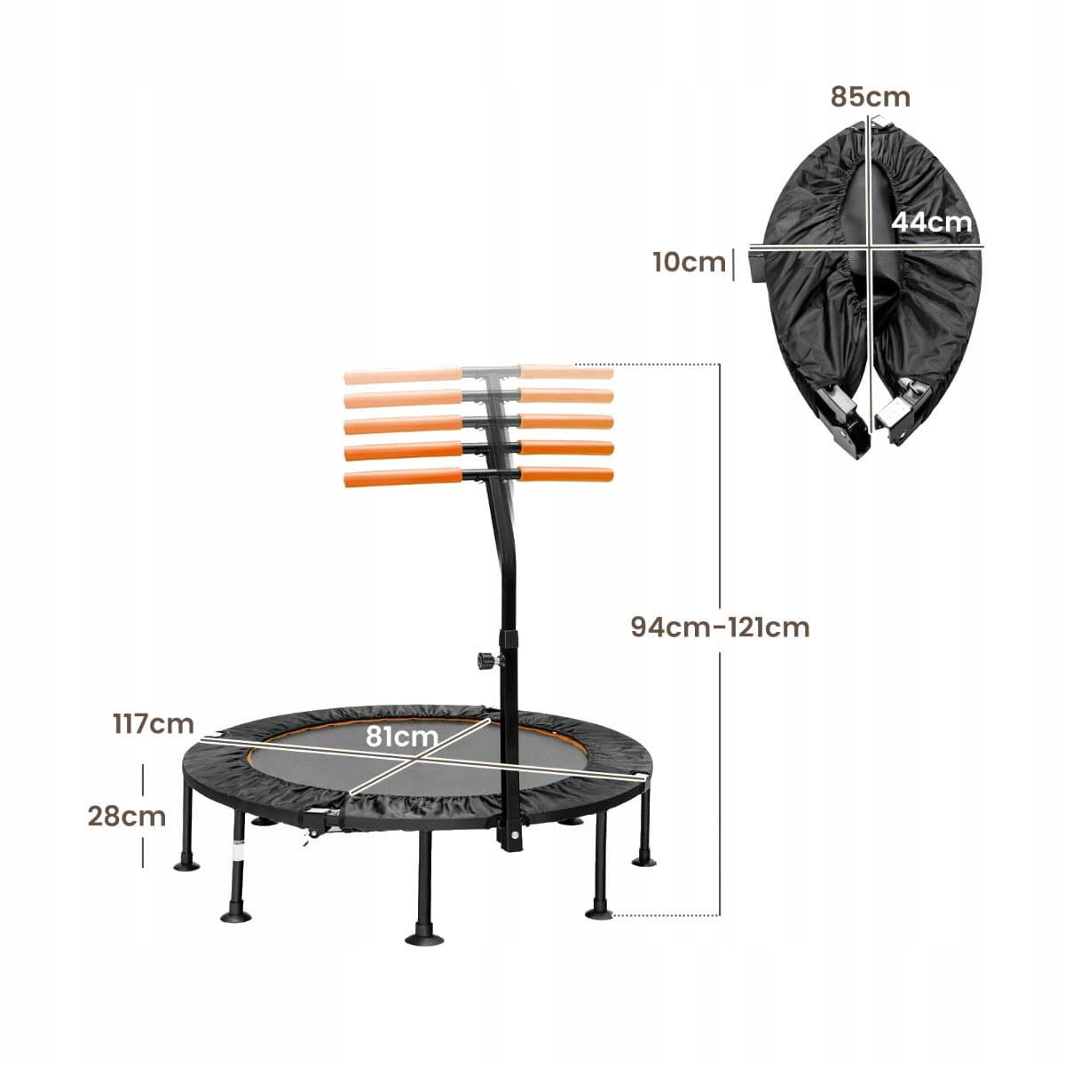 Folding Mini Trampoline Fitness Trampoline Handle Adjustment 81 cm Manufacturer code TW10083OR