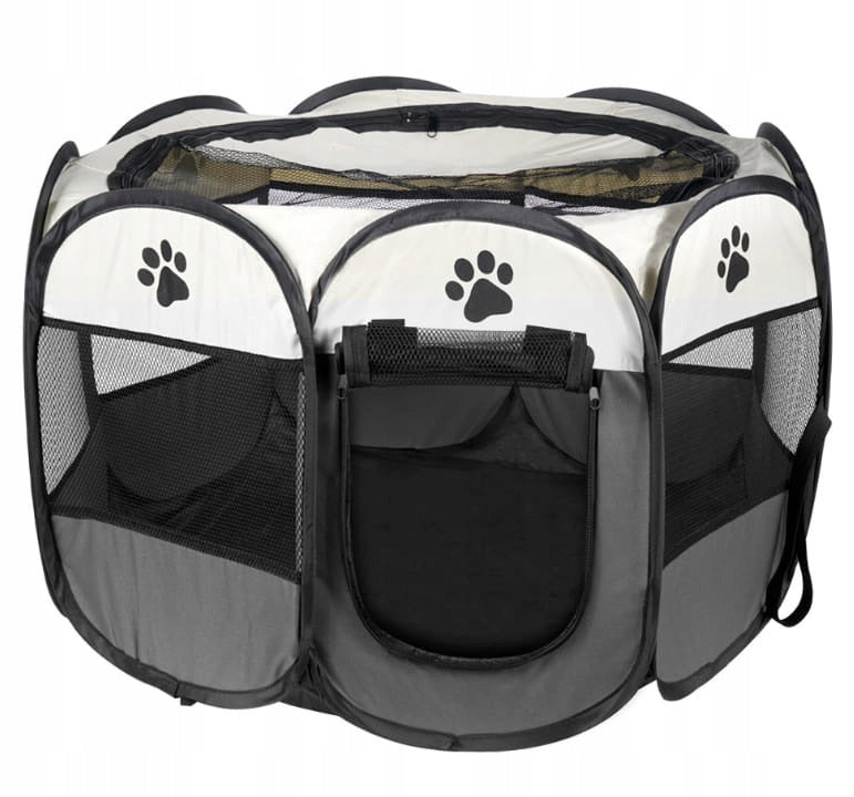 Folding Playpen for Dog Cat Puppies Kitten Light Bed Grey - XL