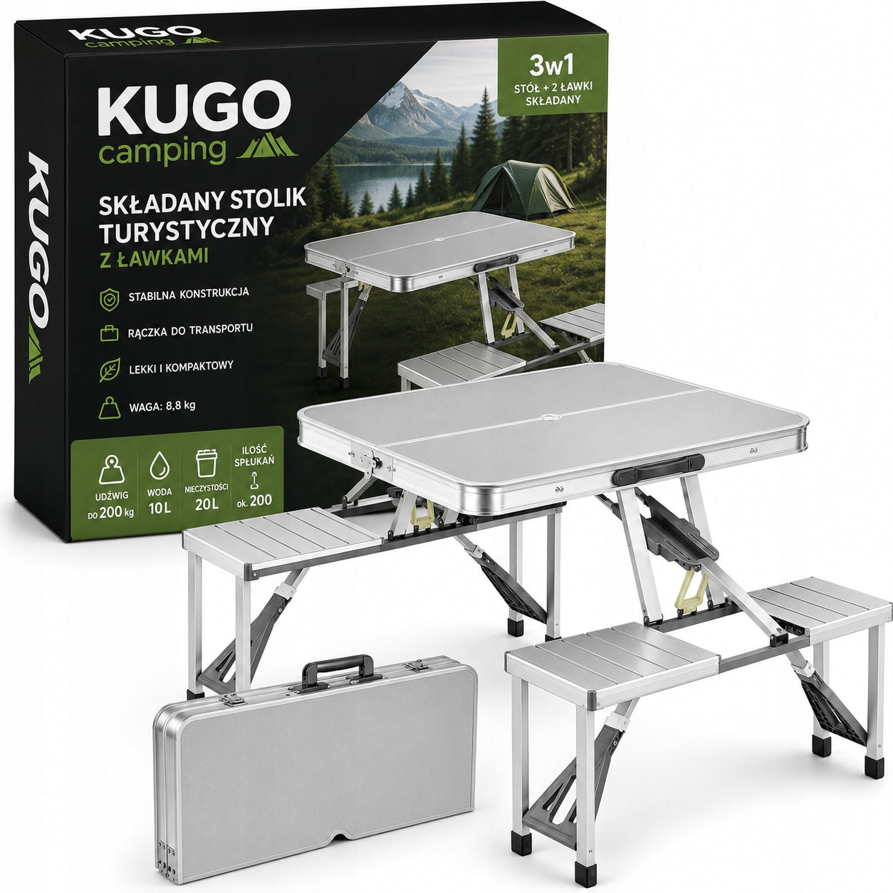 Folding Table Camping Hiking Table Aluminum Travel Table with Benches
