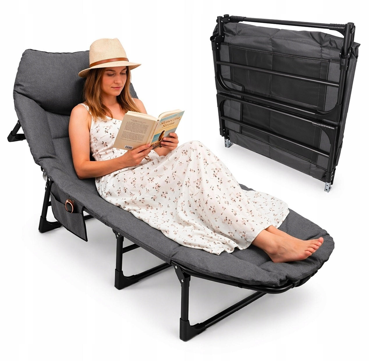 Folding Tourist Bed with Mattress and Backrest – 6 Positions (I079)