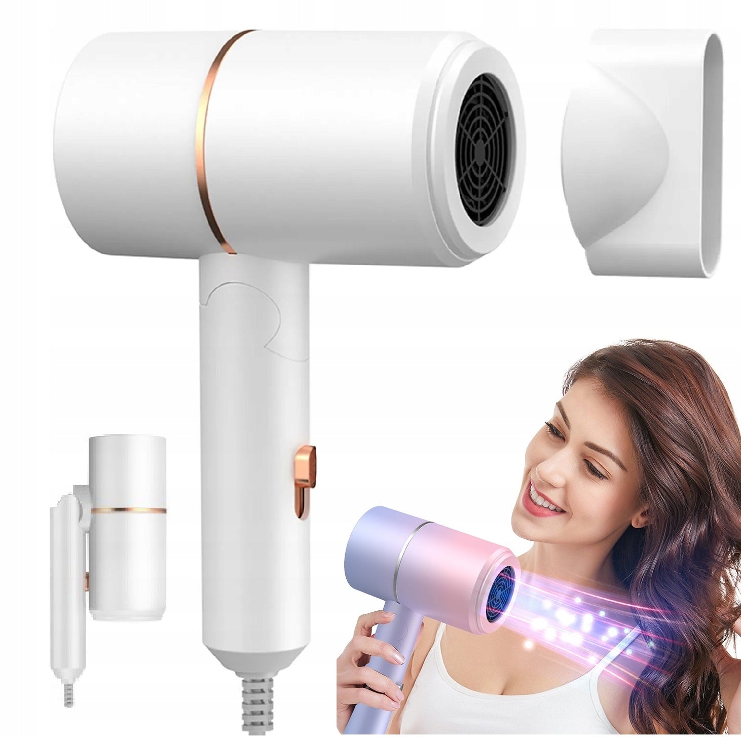 Folding Tourist Hair Dryer with Ionization 800W with Diffuser
