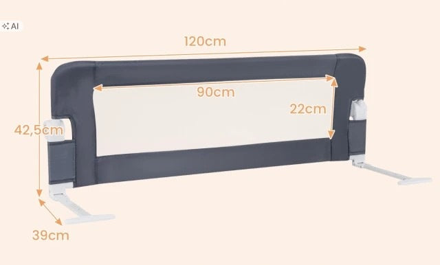 Folding barrier for bed 150 x 42 x 42 cm Grey Costway Brand Costway