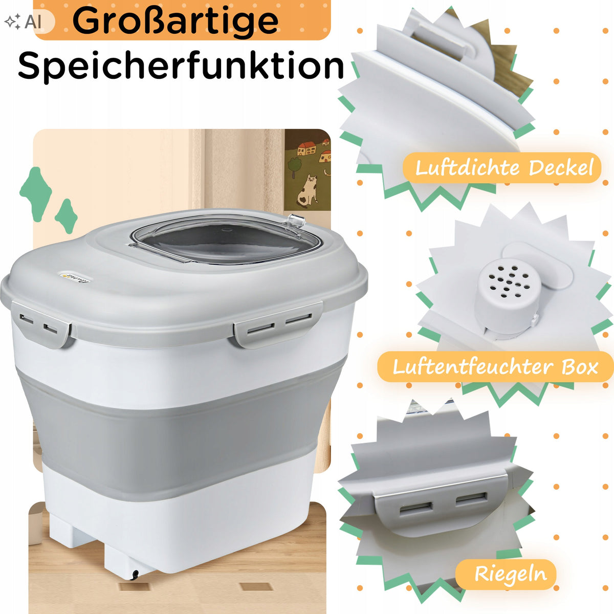 Folding container for dry food PawHut 44x32x37cm white-grey Manufacturer code D08-061V00GY