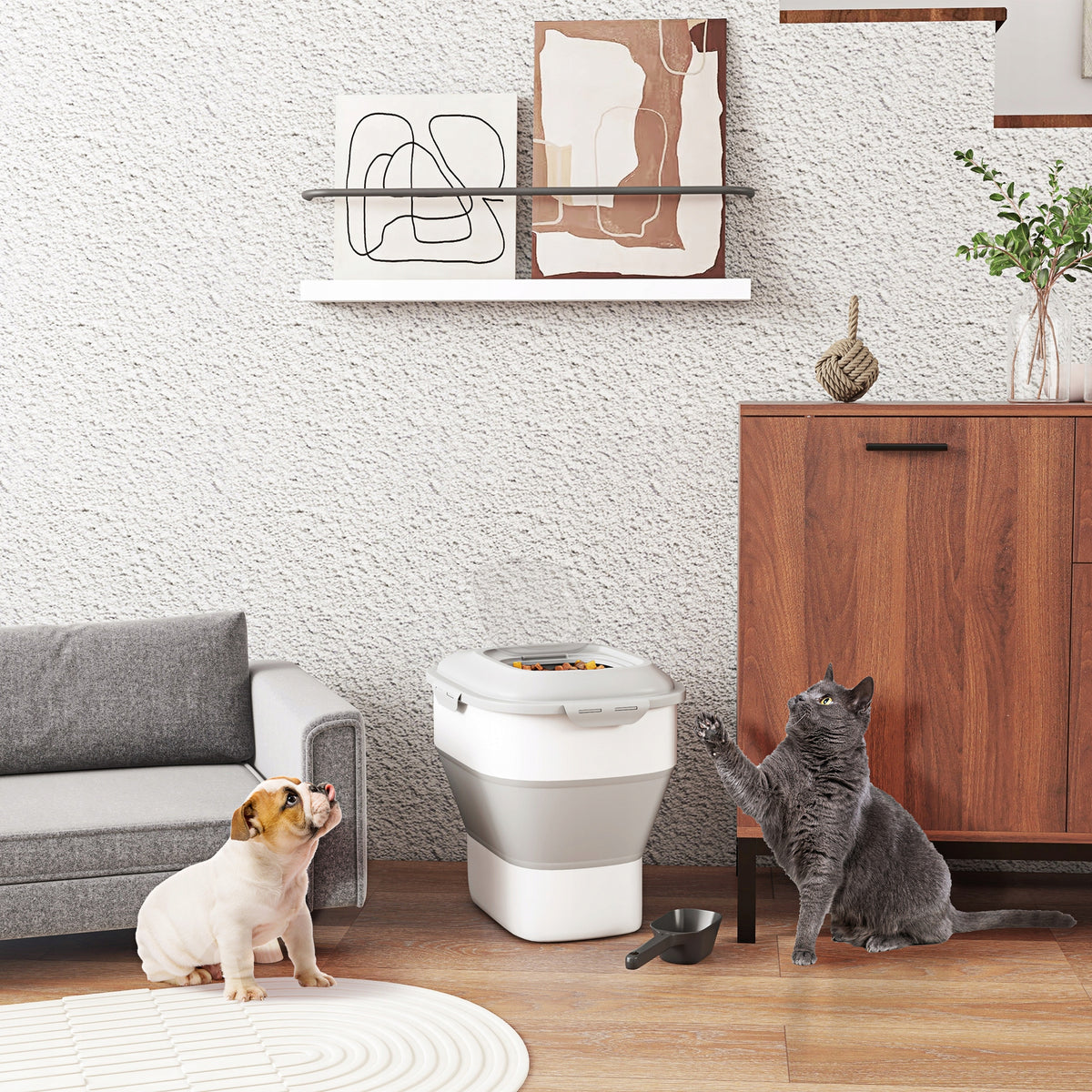 Folding container for dry food PawHut 44x32x37cm white-grey