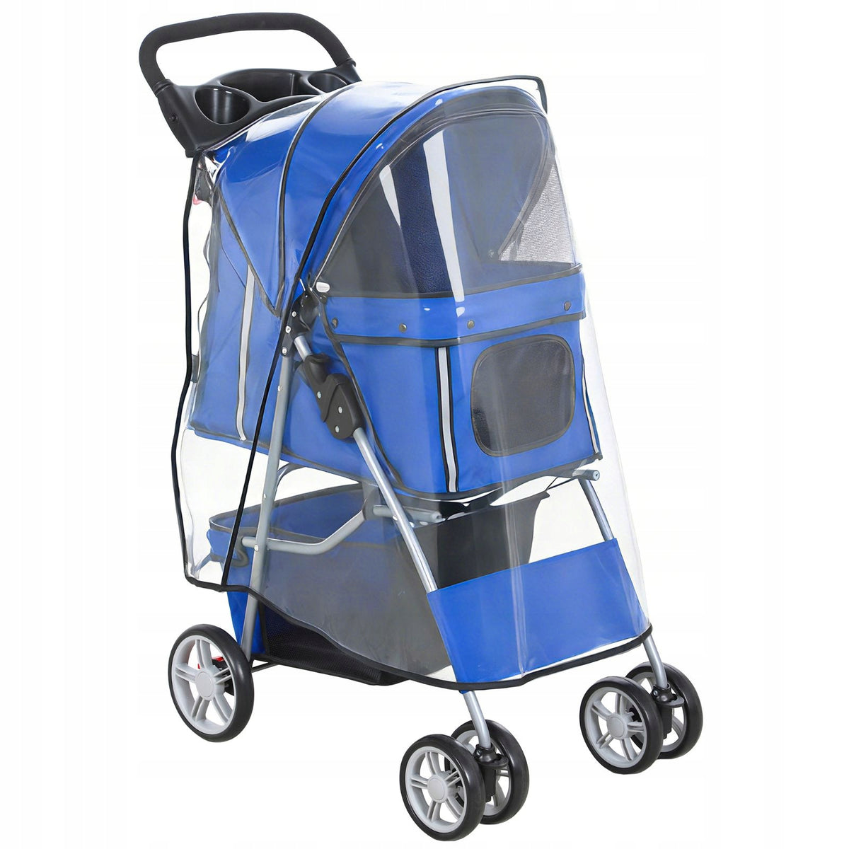 Folding dog and cat stroller up to 10 kg, 77x44x102 cm, blue