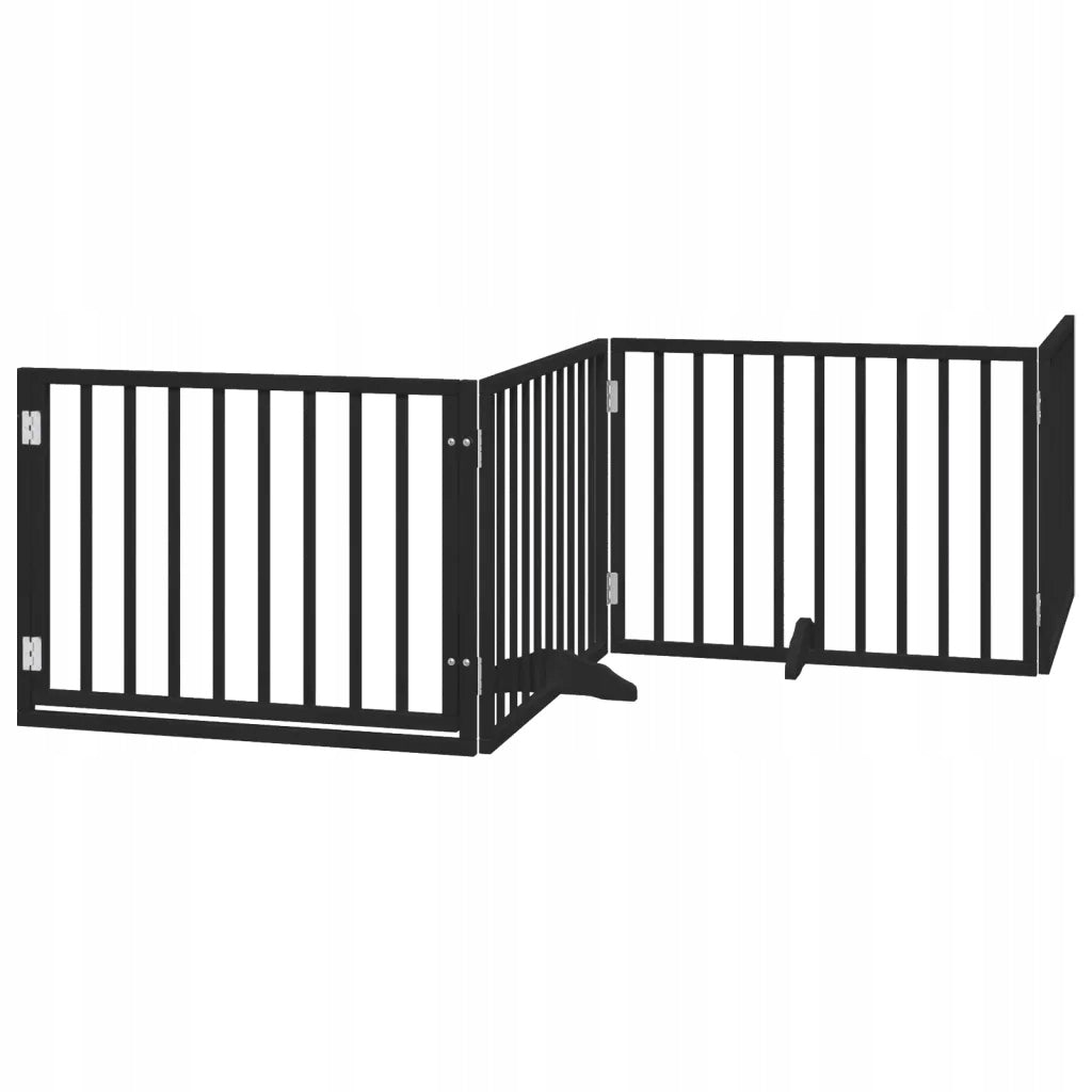 Folding dog gate, with door, 4 panels, black, 320 cm