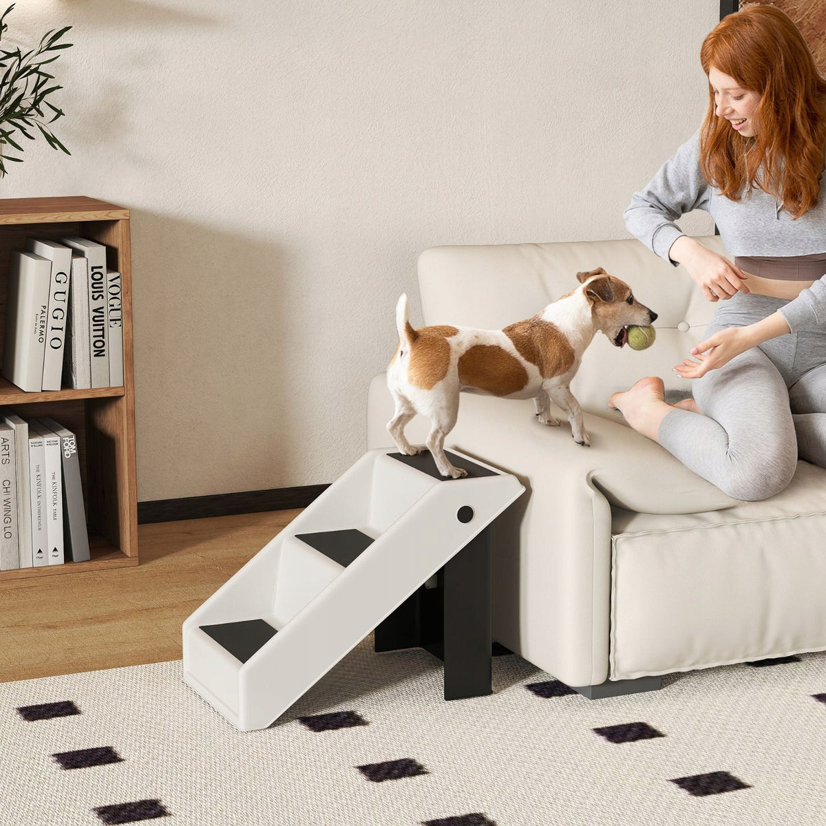 Folding dog staircase 3 steps, 36,5 cm, cream