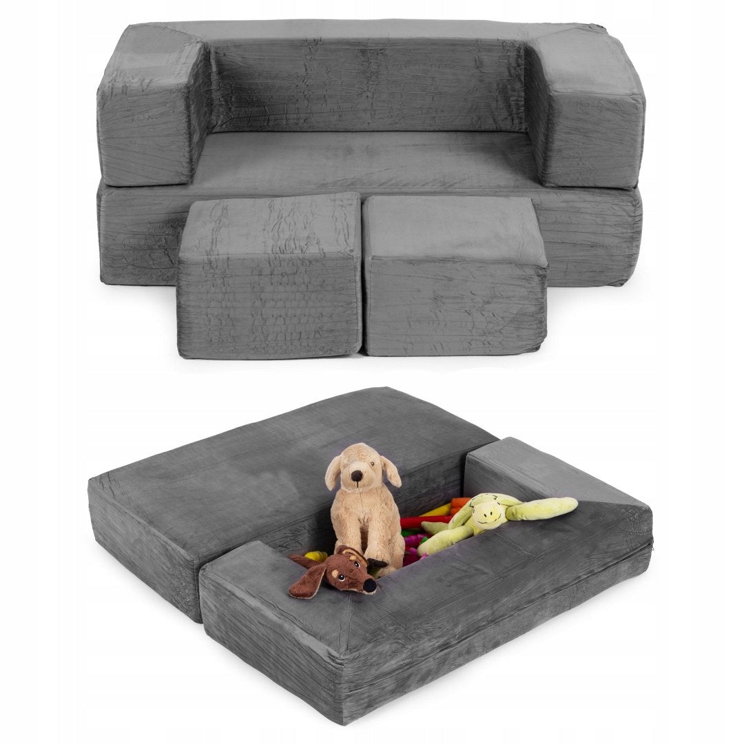 Folding modular sofa for children DIY 4 soft cushions - grey ECOTOYS