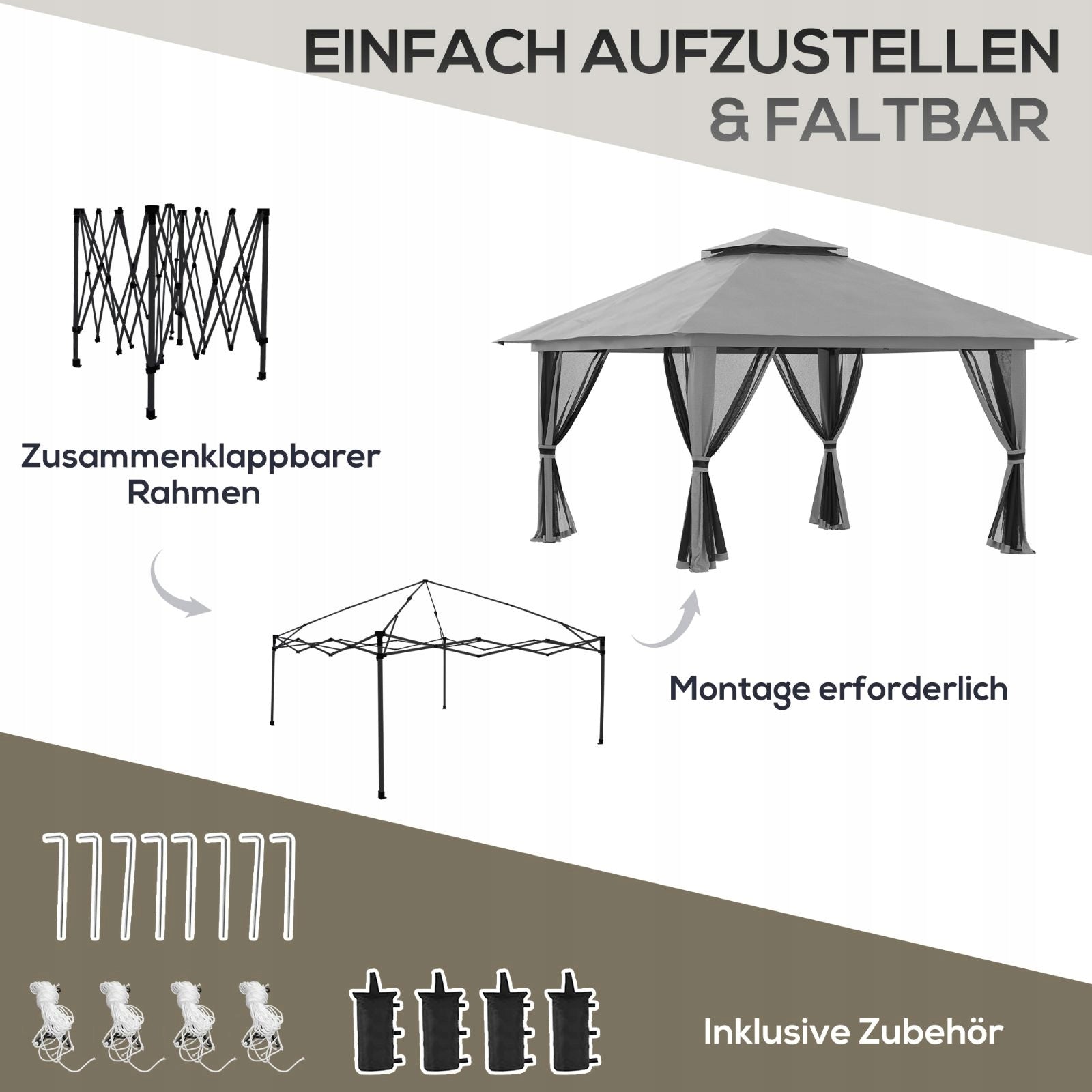 Folding pavilion 4x4m, dark grey, UV Type pavilion