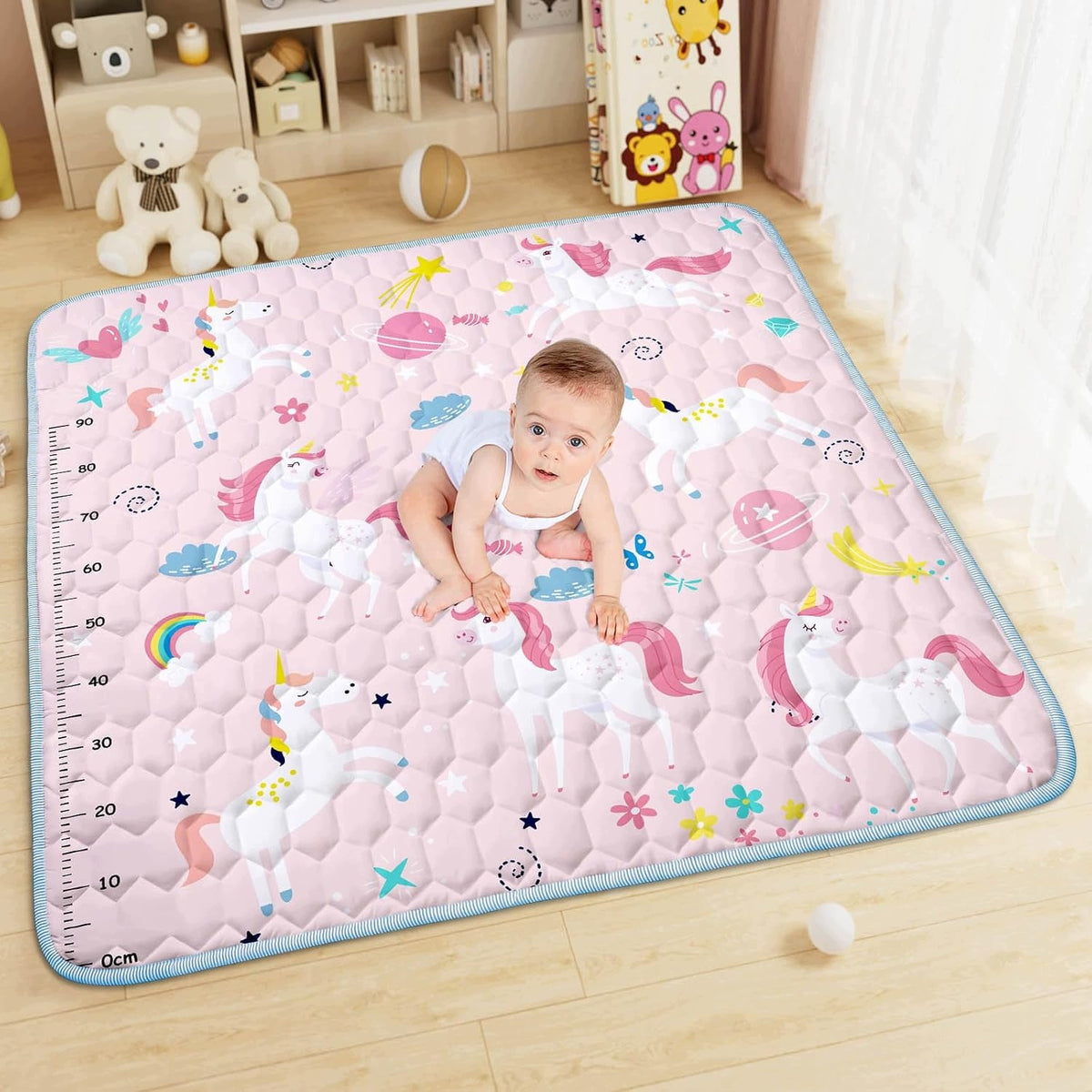 Folding play mat 127x127 cm non-slip cotton unicorns