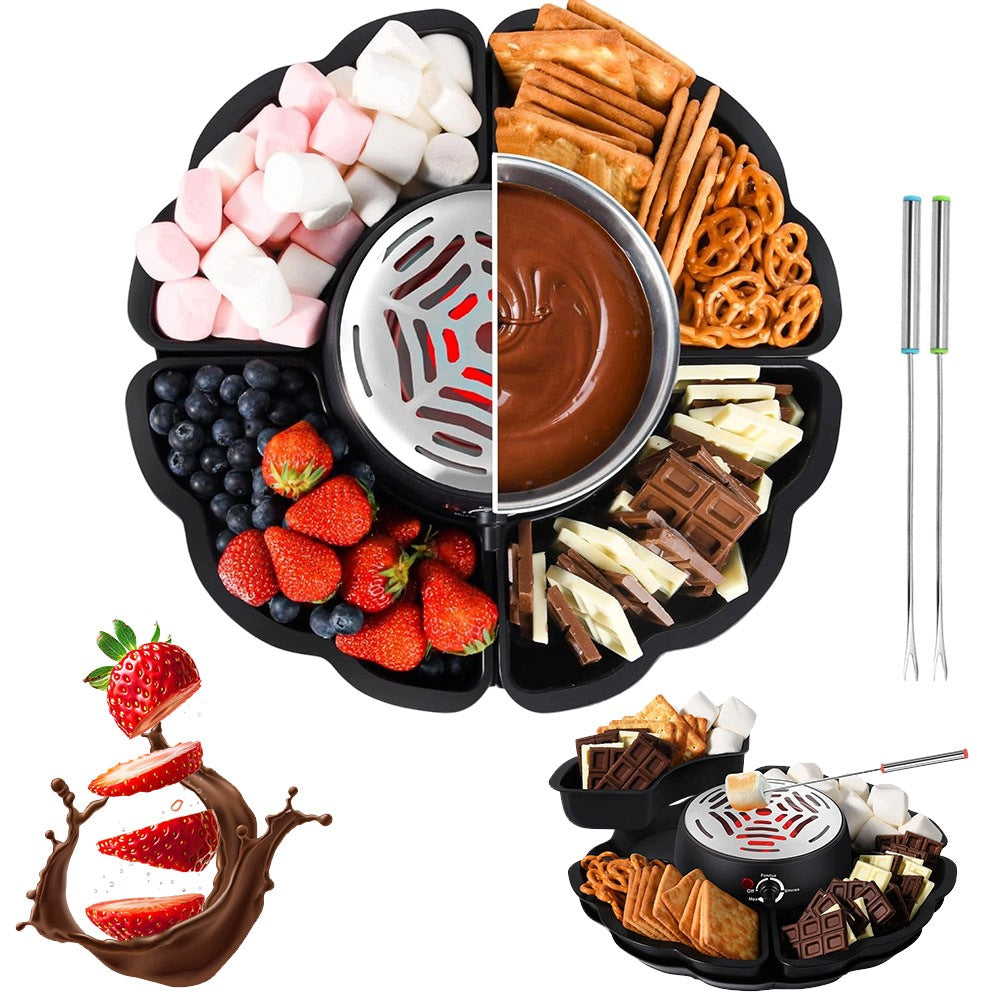 Fondue 2in1 Heater with Bowl and Trays for Chocolate and Foam Black