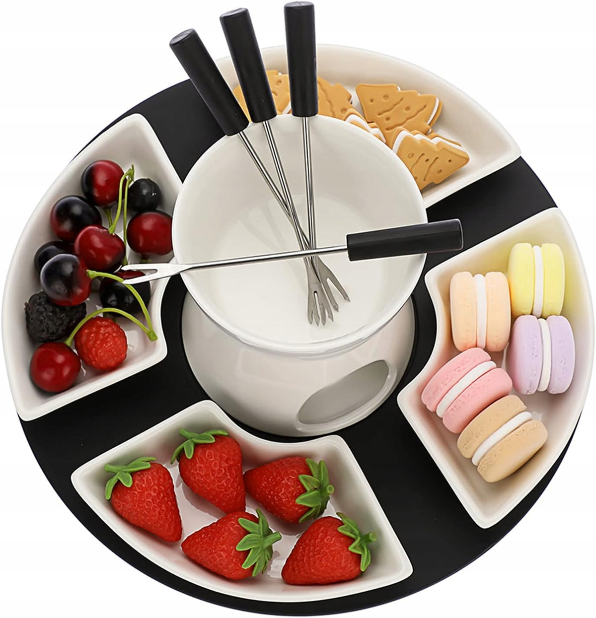 Fondue Chocolate Ceramic Cheese Chocolate Set Black White Brand no brand