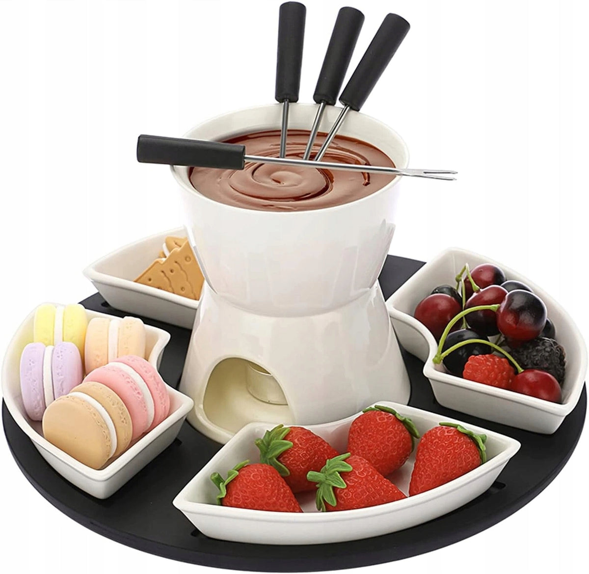Fondue Chocolate Ceramic Cheese Chocolate Set Black White Packaging status original