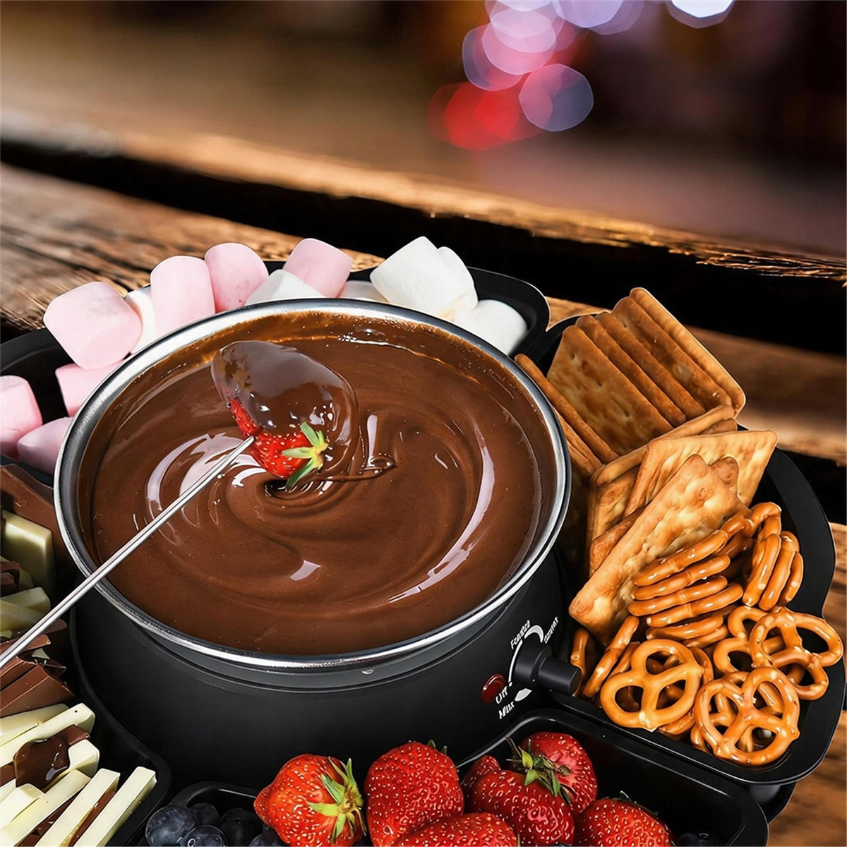 Fondue Electric 2in1 4 Removable Trays For Marshmallow And Cookies Black Brand Bedee