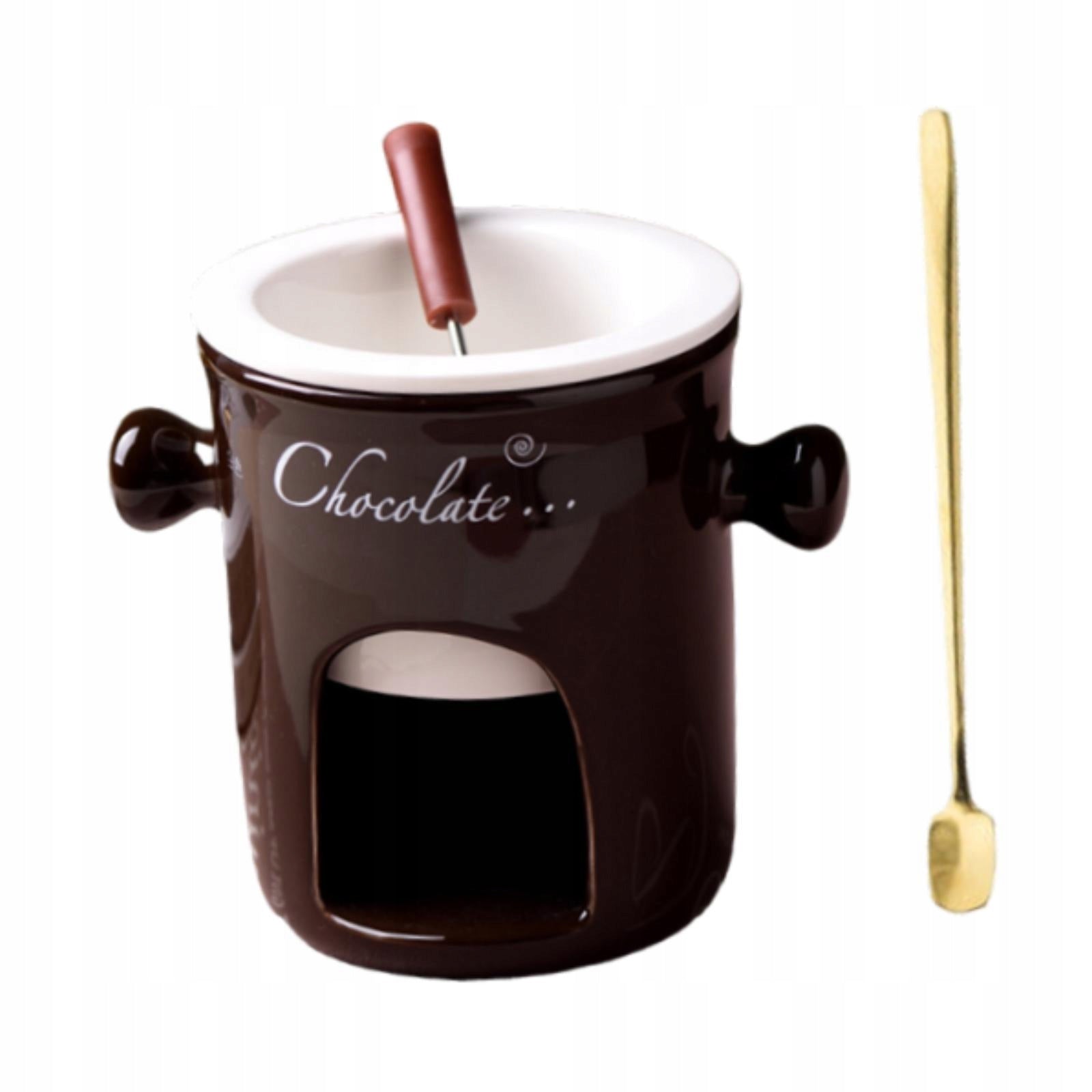 Fondue Mug Ceramic Chocolate Melter Pot Cookware Coffee Cup Chocolate brown Brand no brand