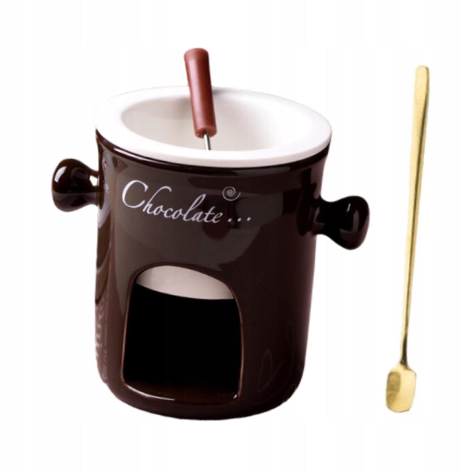 Fondue Mug Ceramic Chocolate Melter Pot Cookware Coffee Cup Chocolate brown Packaging status no packaging