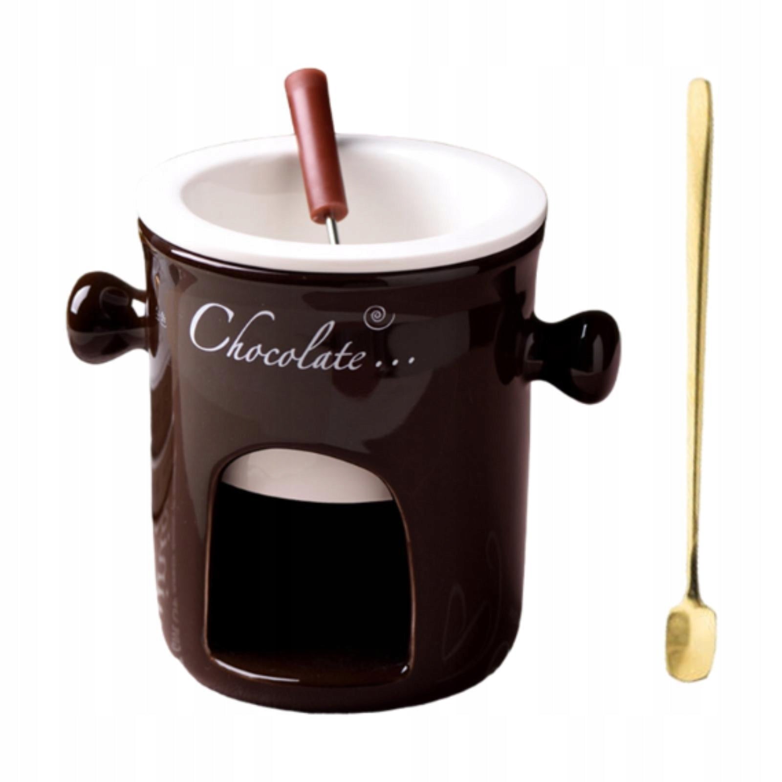 Fondue Mug Ceramic Chocolate Melter Pot Cookware Coffee Cup Chocolate brown