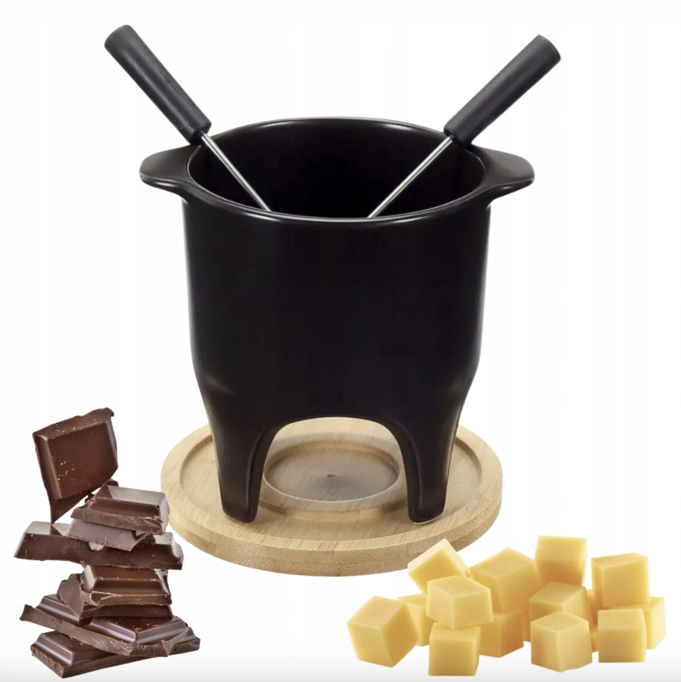 Fondue Set with Chocolate Stand Black Porcelain Melted Cheese 3 el Manufacturer code 5906506945683