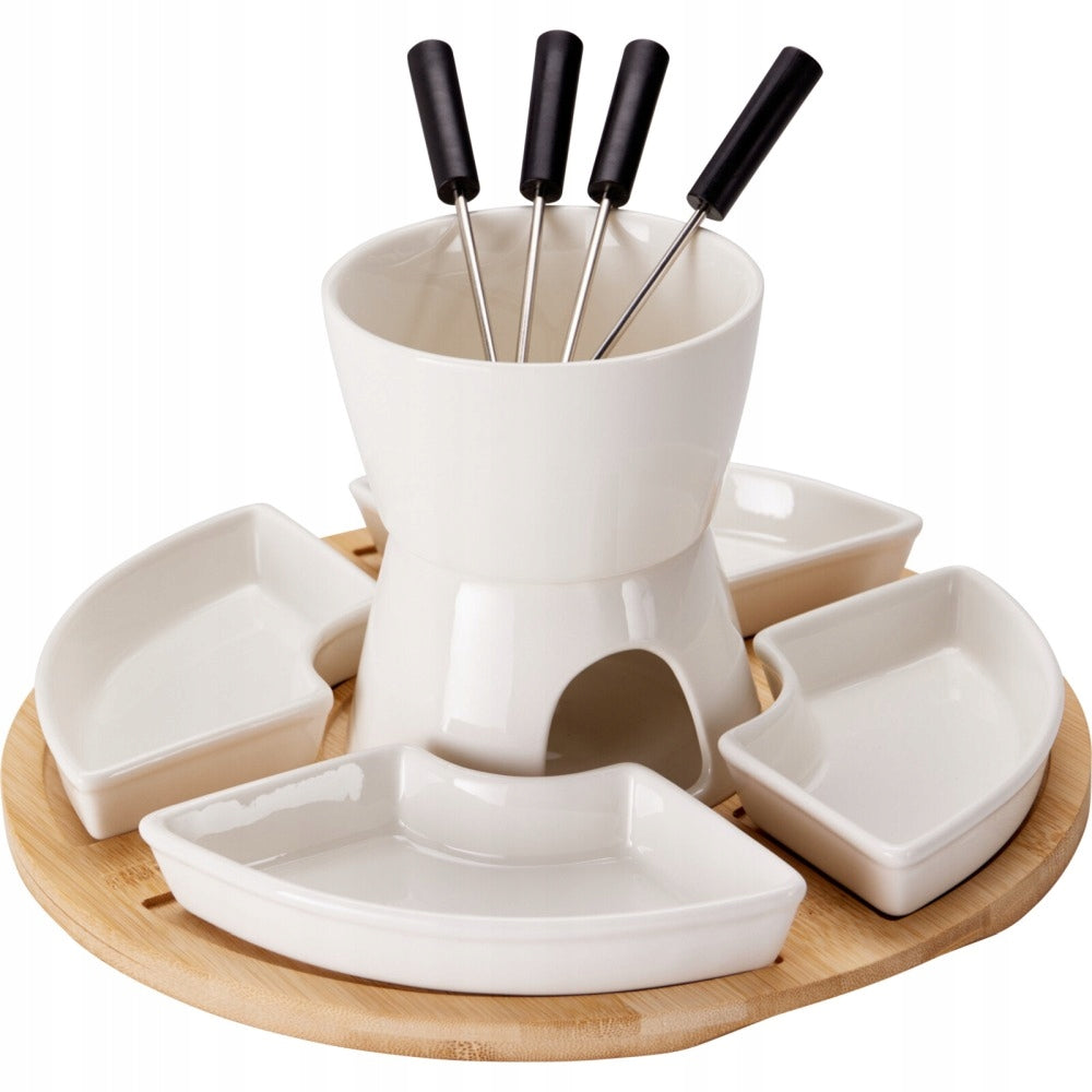 Fondue čokoládové porcelán-dřevo sada 11 ks