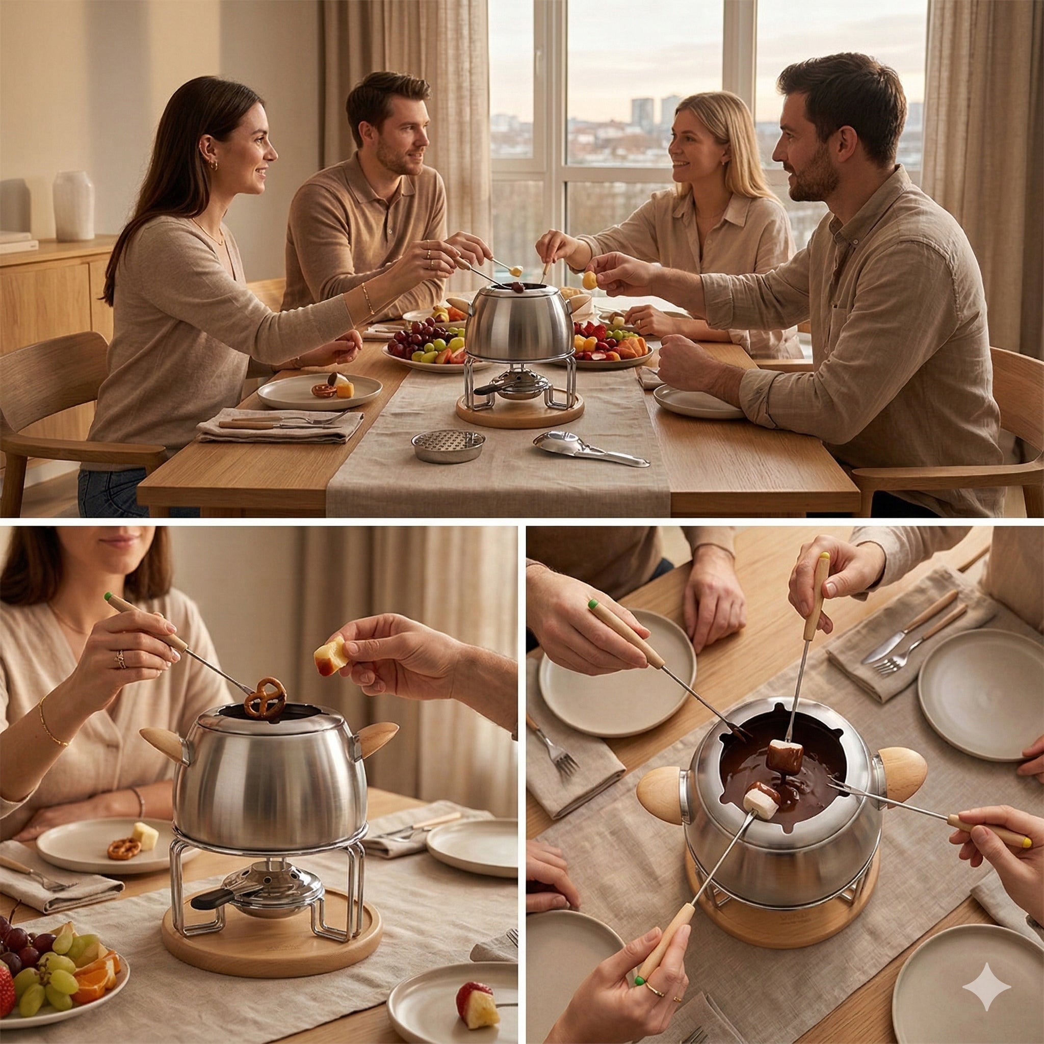 Fondue set for 6 people Vitesse stainless steel 2 burners Packaging status original