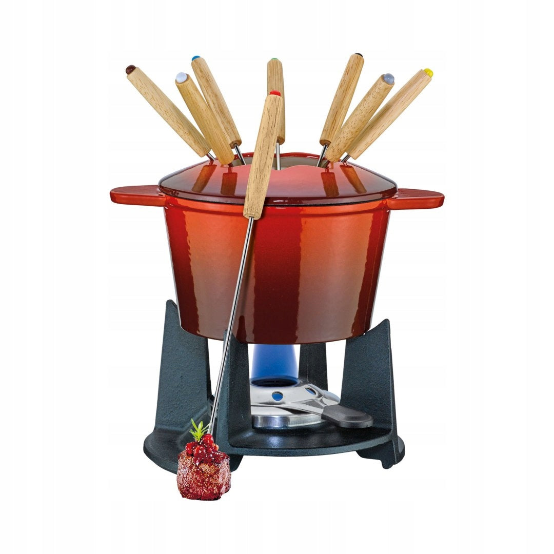 Fondue set for 8 people SPRING 12 elements 1,5 L diameter 16 cm red