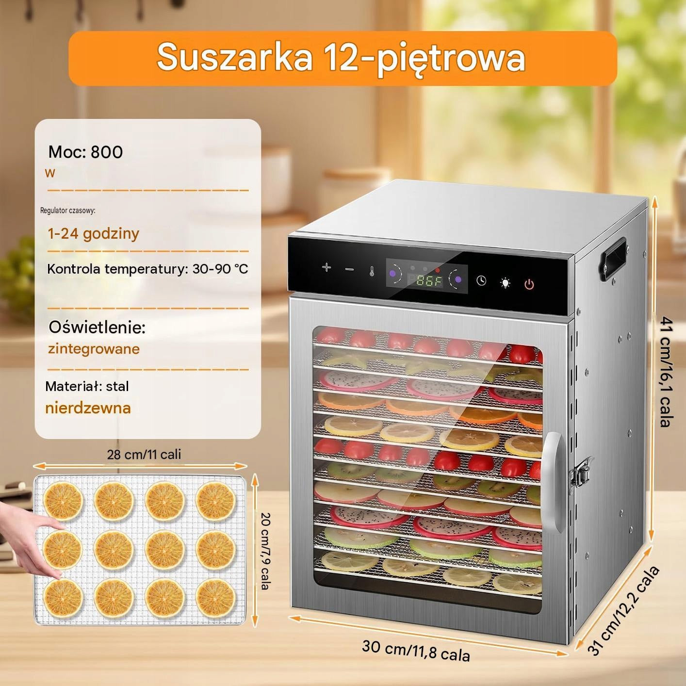 Food Dryer LARGE DEHYDRATOR 800W 24h 30-90°C 12 levels Manufacturer code C002
