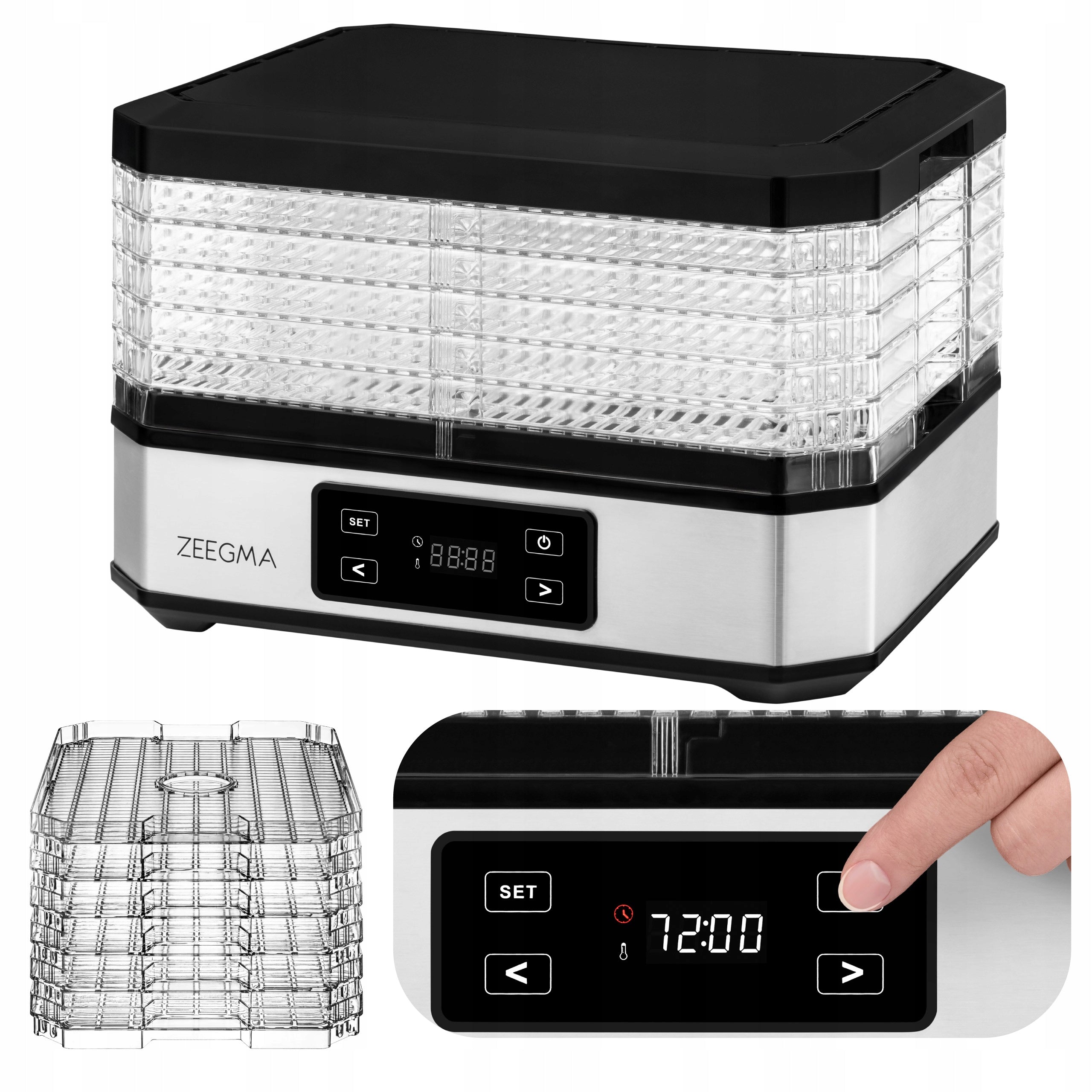 Food Dryer LED SCREEN TIMER SET 6 SIT Zeegma DRY CHEF 500 W