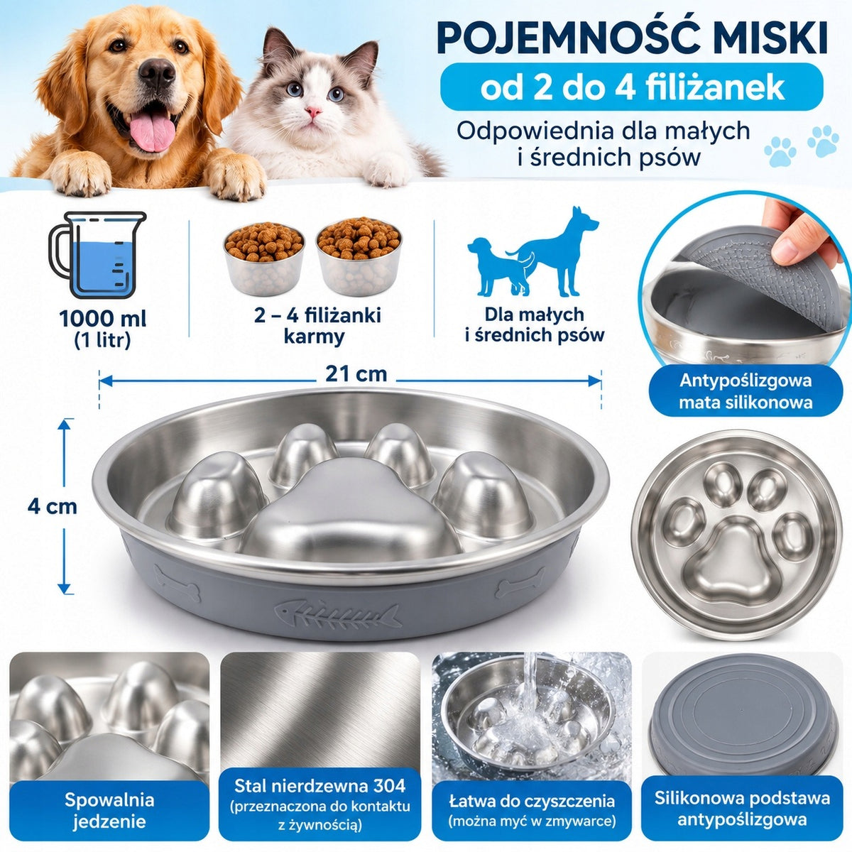 Food Slowing Dog Bowl Steel 304 1L Non-Slip Manufacturer code X00227WOER