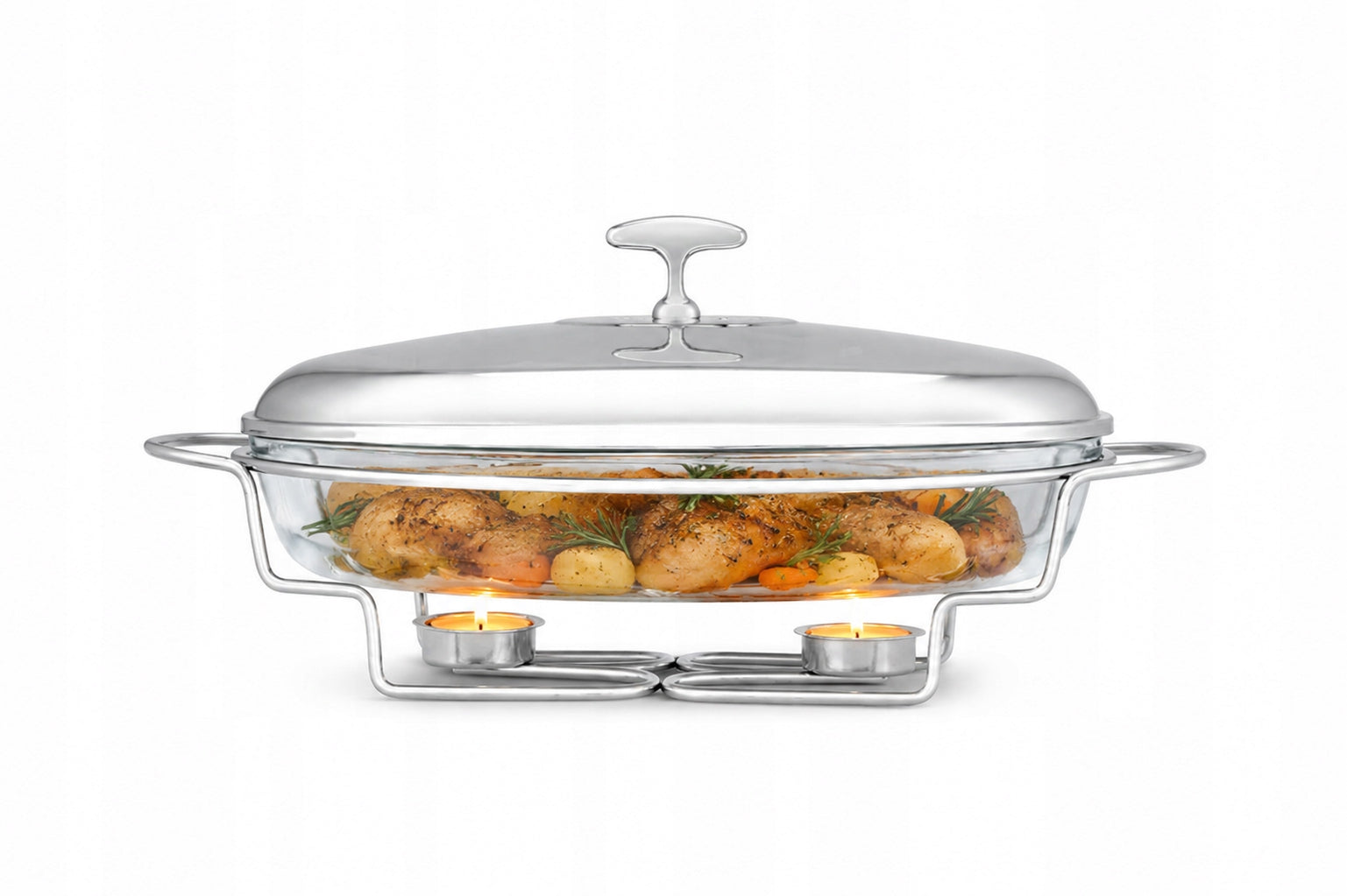 Food Warmer 3,2L with Candles, Stainless Steel and Glass