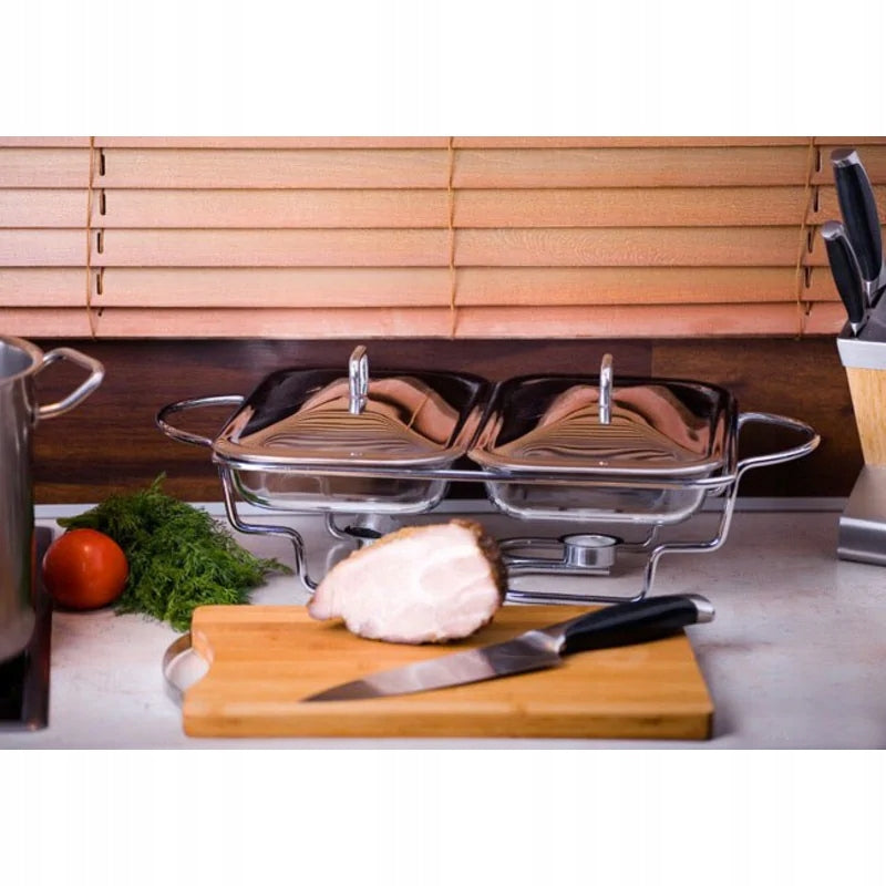 Food Warmer Glass Heat Resistant Dish with Steel Heater Brand Kinghoff