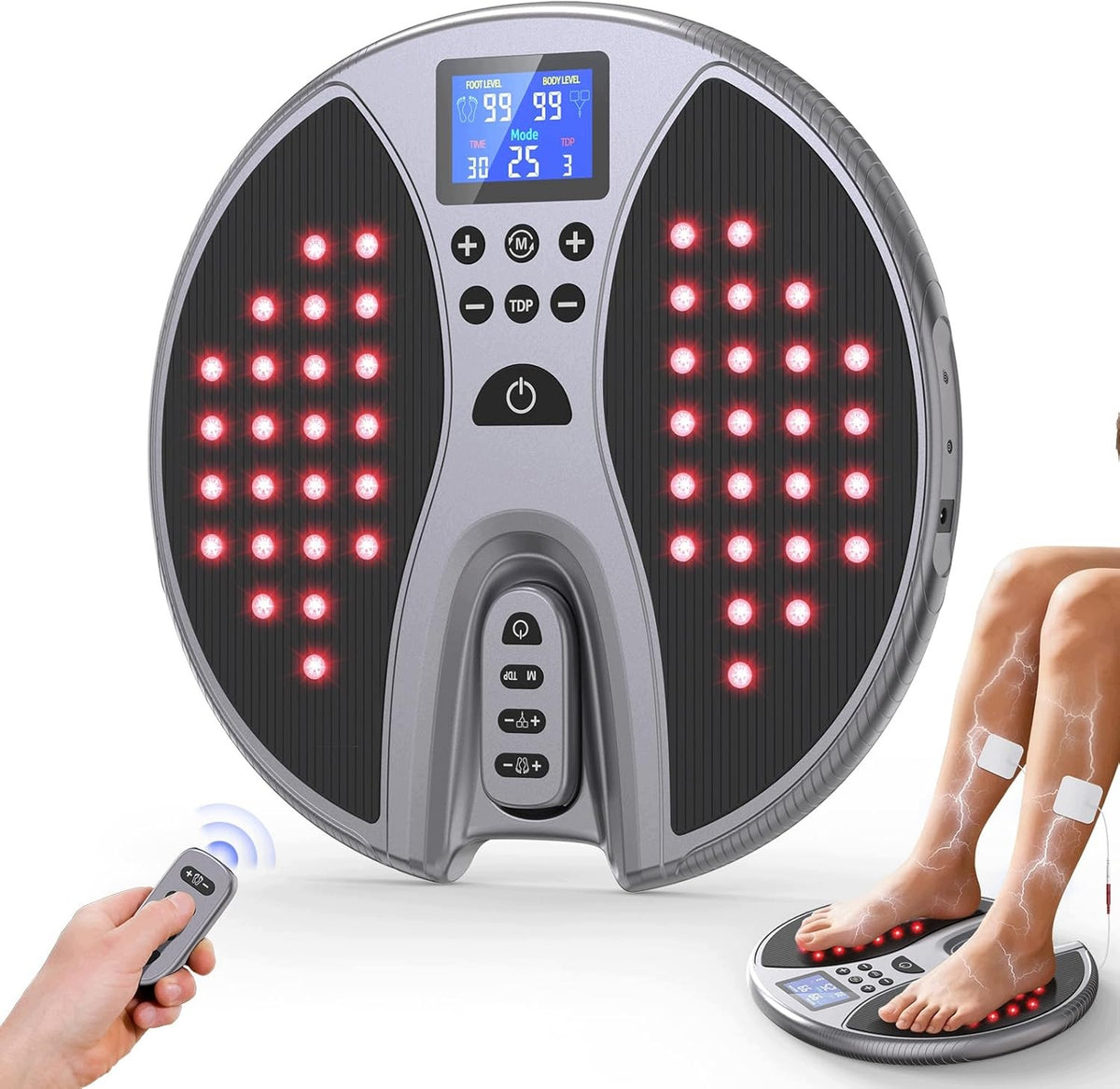 Foot massager: EMS foot massager with red light function and remote control